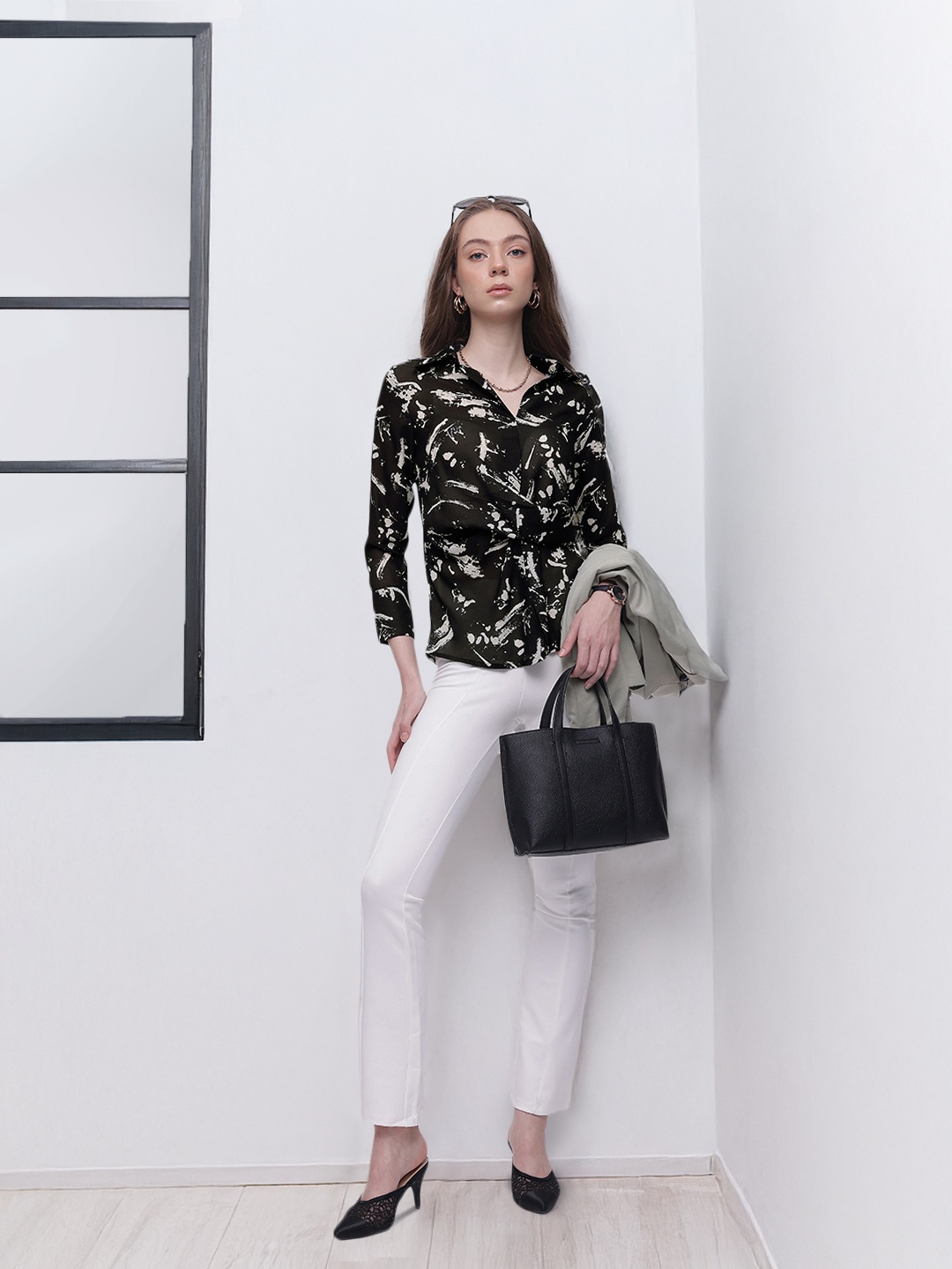 

French Connection Abstract Printed Casual Shirt, Black
