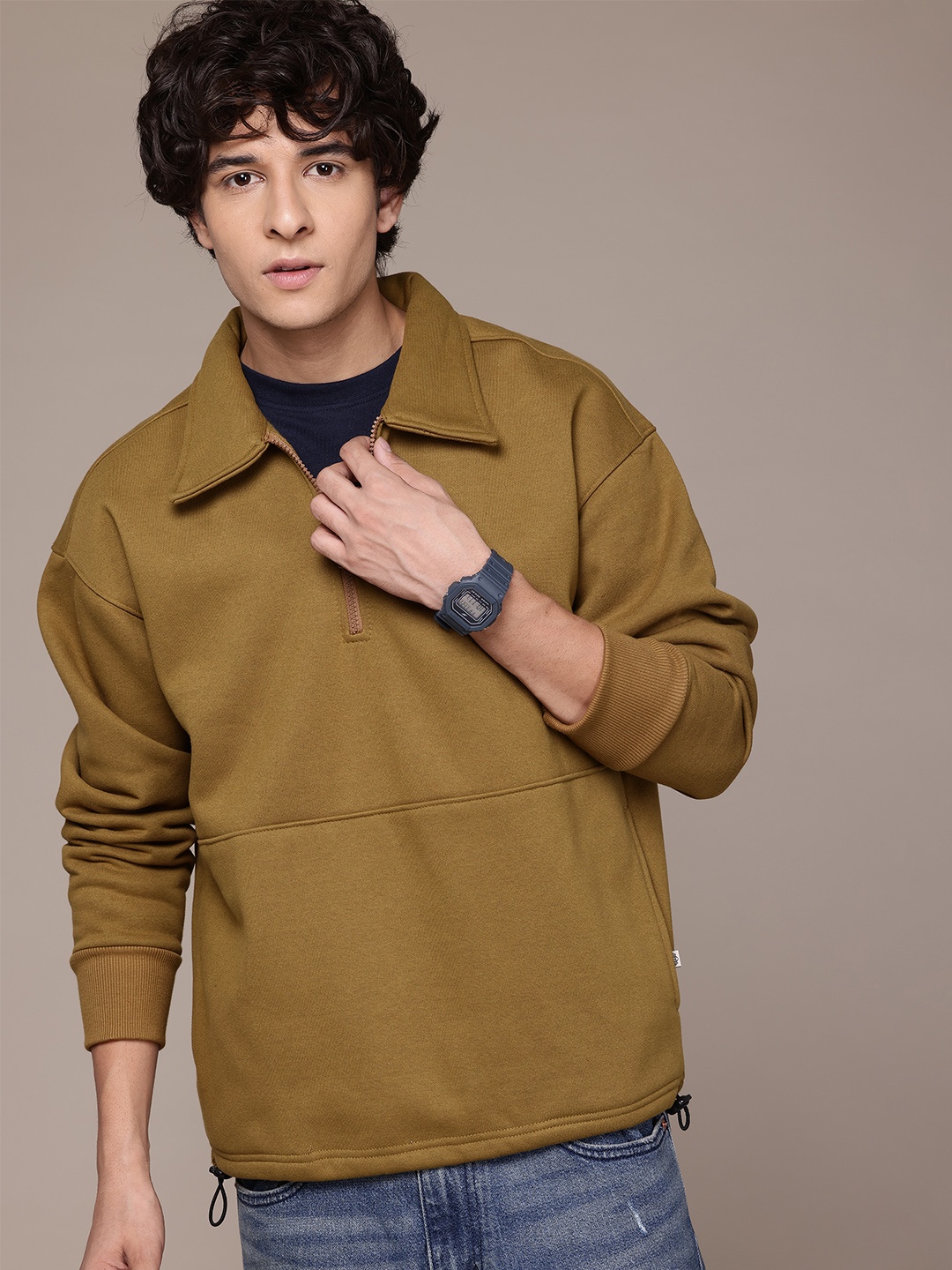 

Roadster The Lifestyle Co. Shirt Collar Relaxed Fit Sweatshirt, Olive