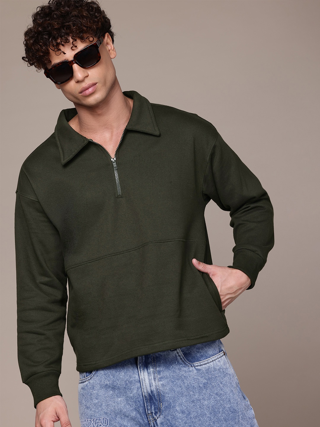 

Roadster The Lifestyle Co. Shirt Collar Relaxed Fit Sweatshirt, Green