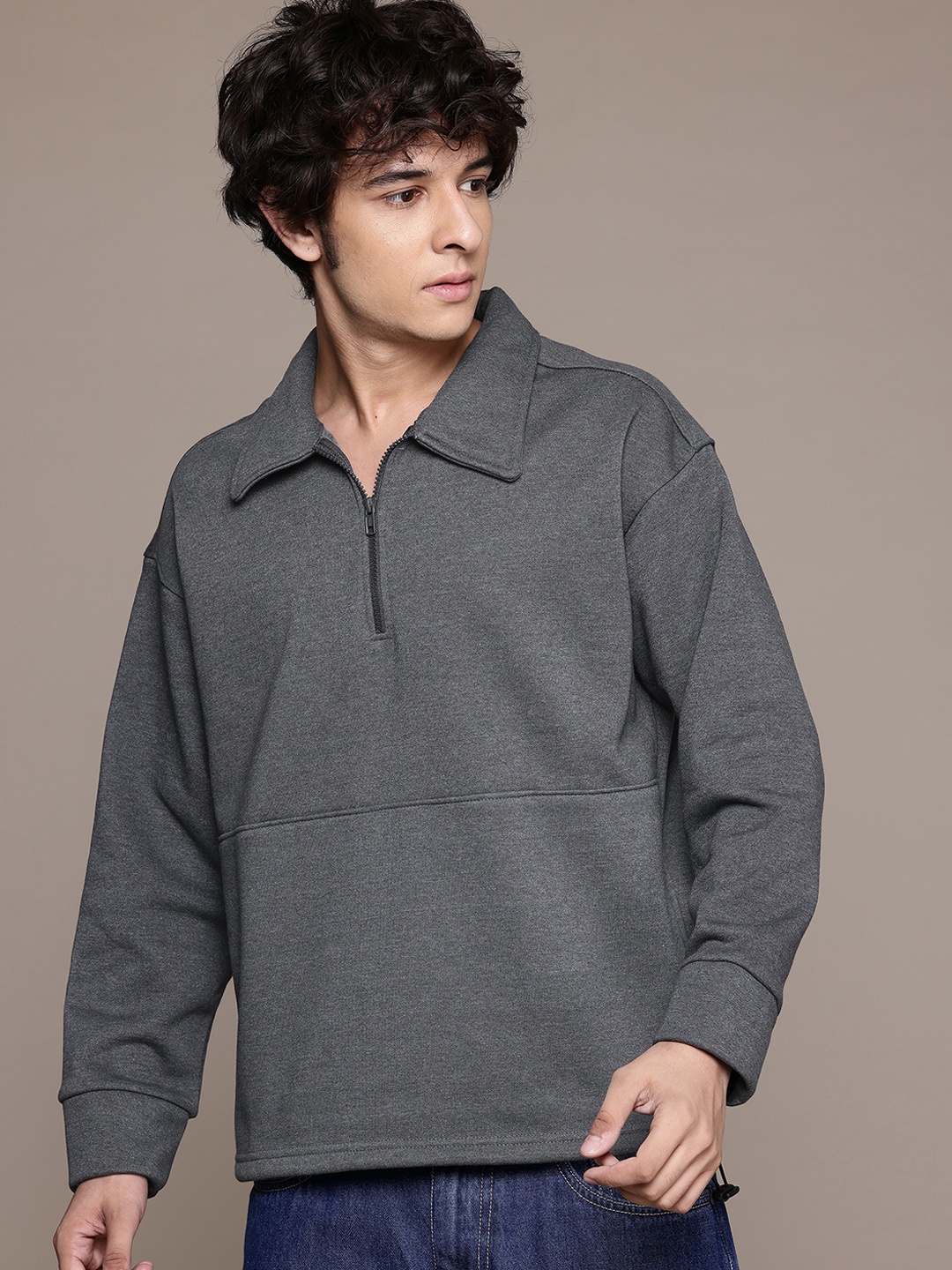 

Roadster The Lifestyle Co. Shirt Collar Sweatshirt, Grey