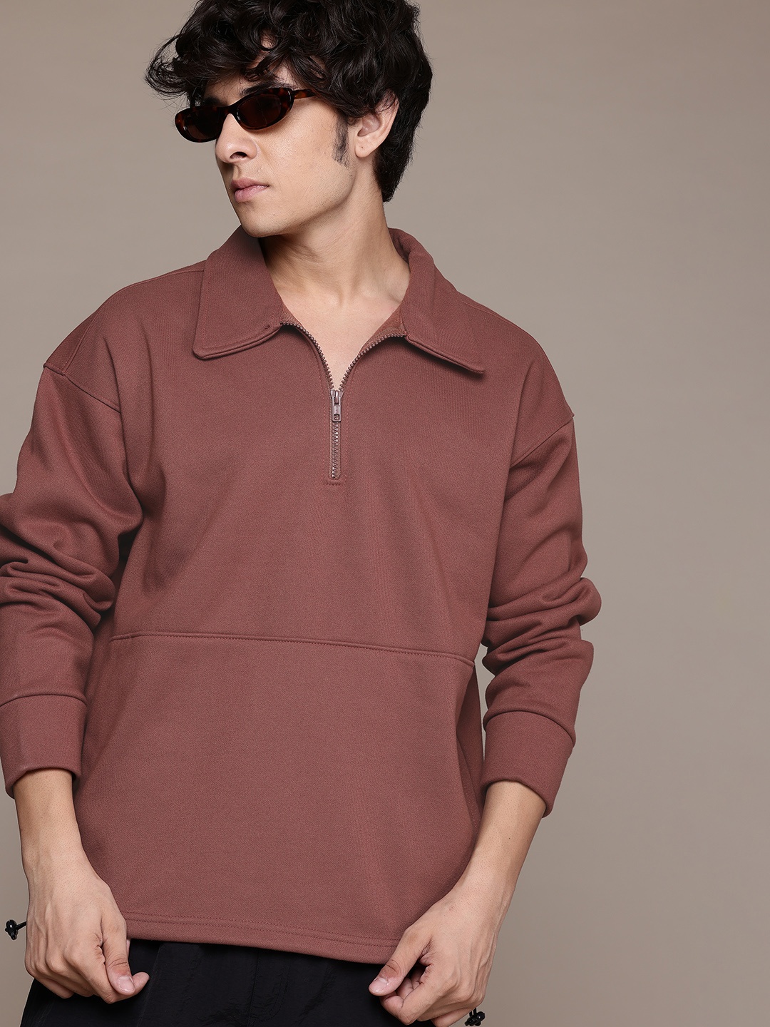 

Roadster The Lifestyle Co. Shirt Collar Sweatshirt, Brown