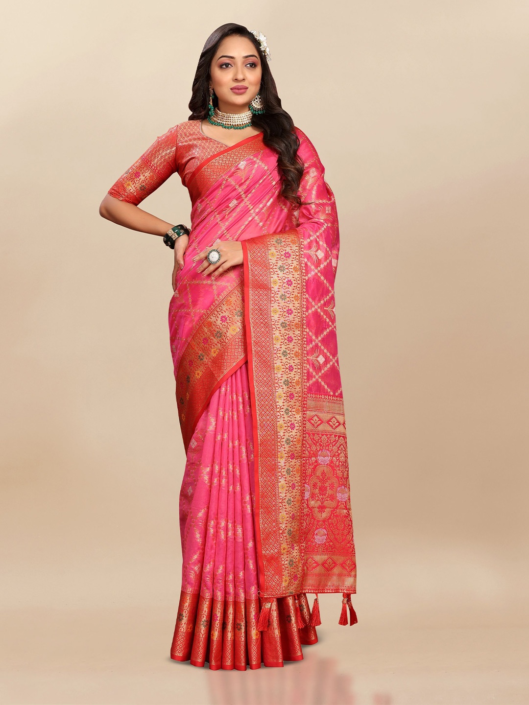 

Upalksh Woven Design Zari Organza Banarasi Saree, Pink