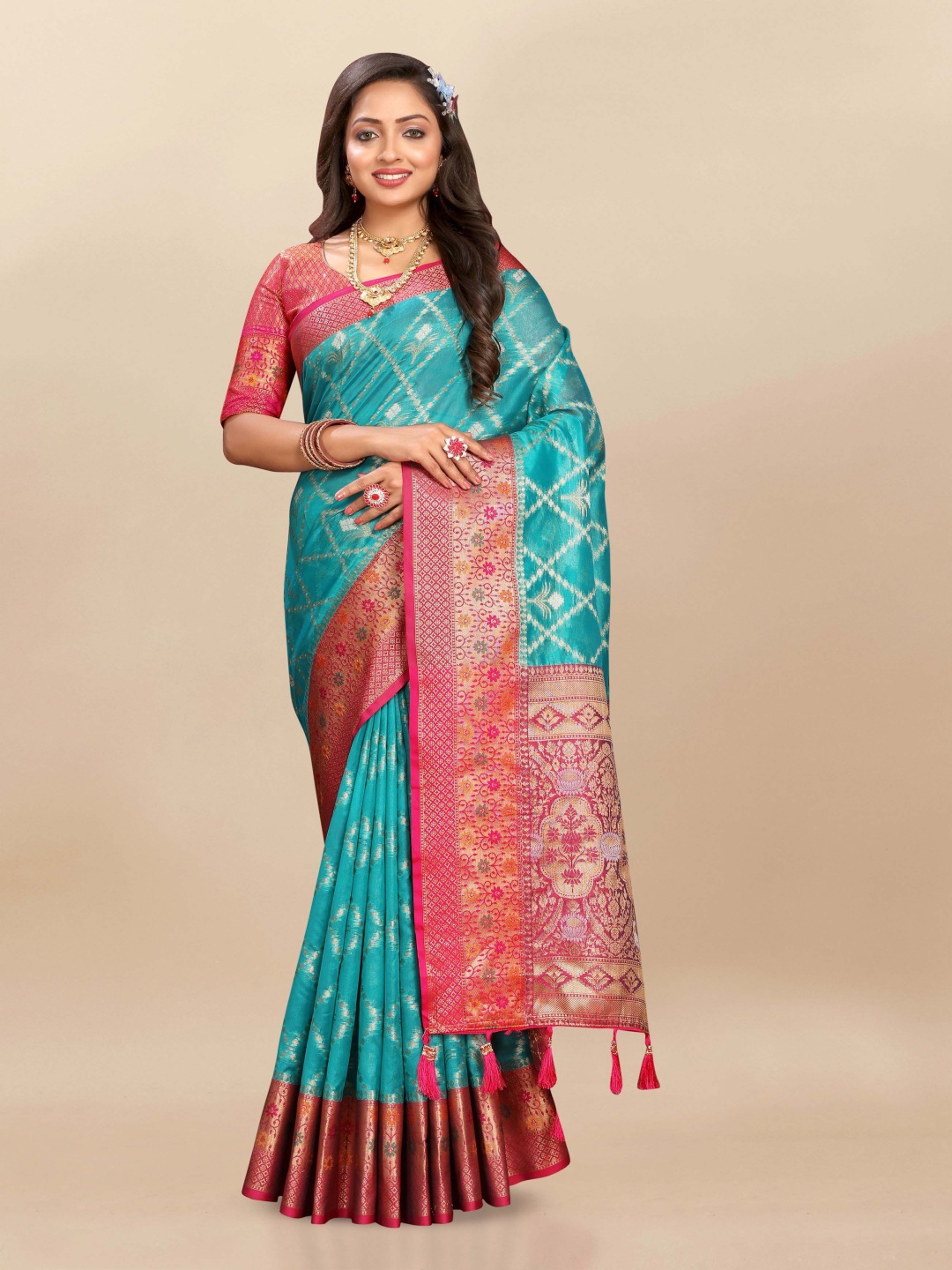 

Upalksh Woven Design Zari Organza Banarasi Saree, Turquoise blue