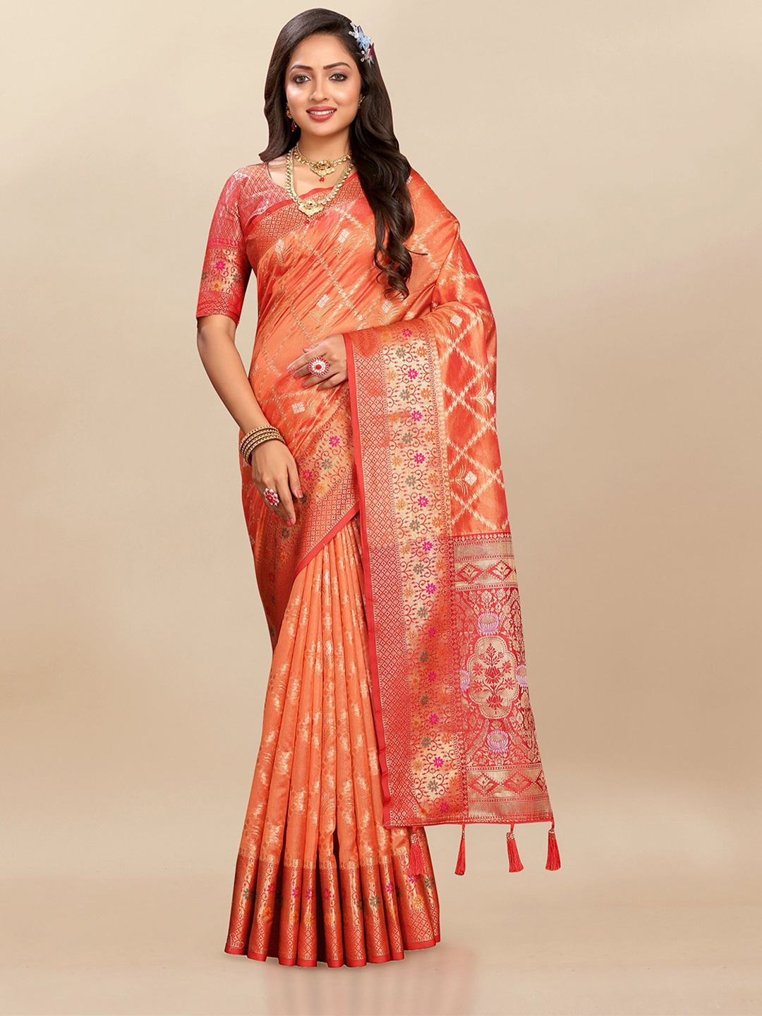 

Upalksh Woven Design Zari Organza Banarasi Saree, Orange