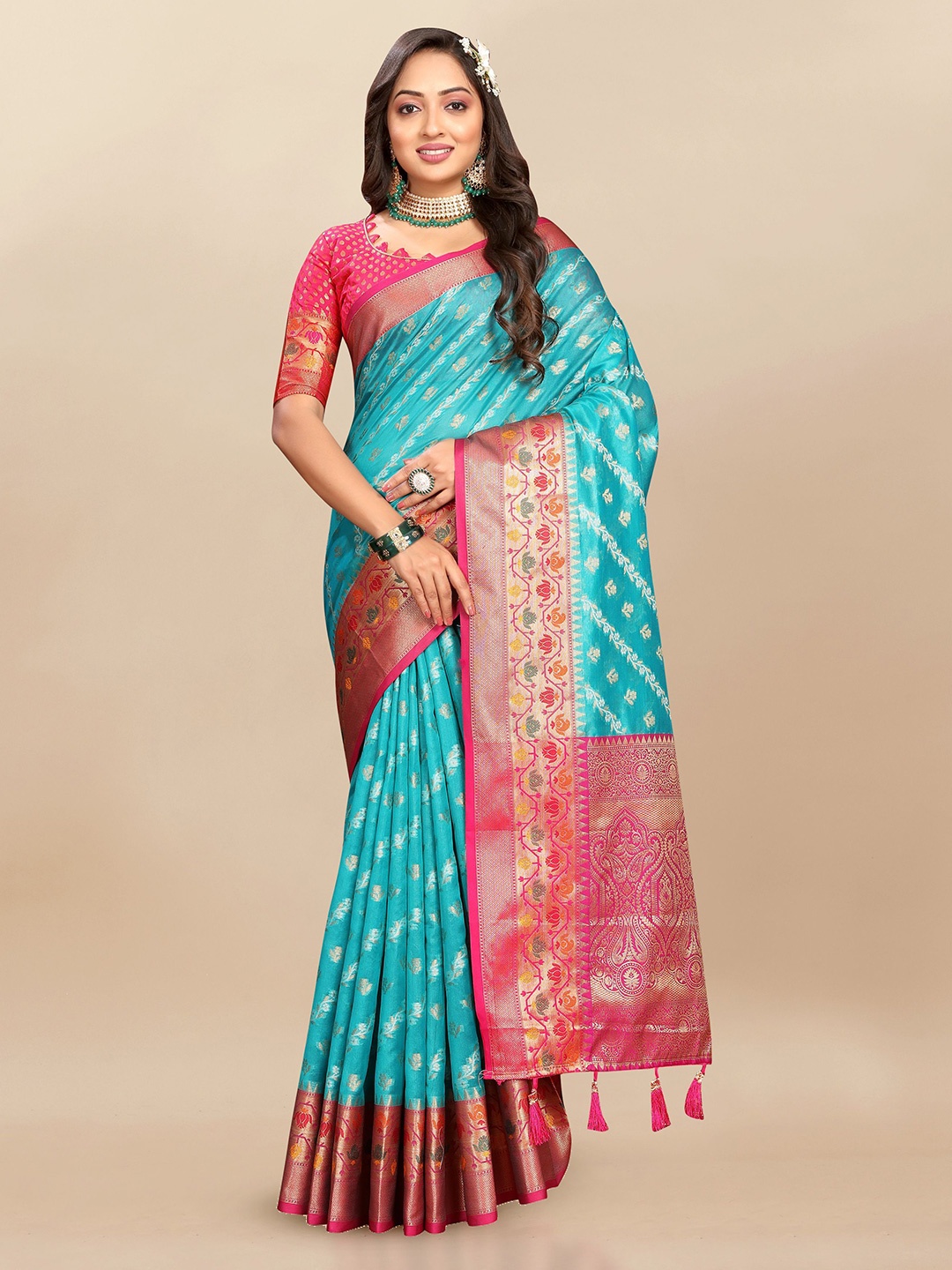 

Upalksh Woven Design Zari Organza Banarasi Saree, Turquoise blue