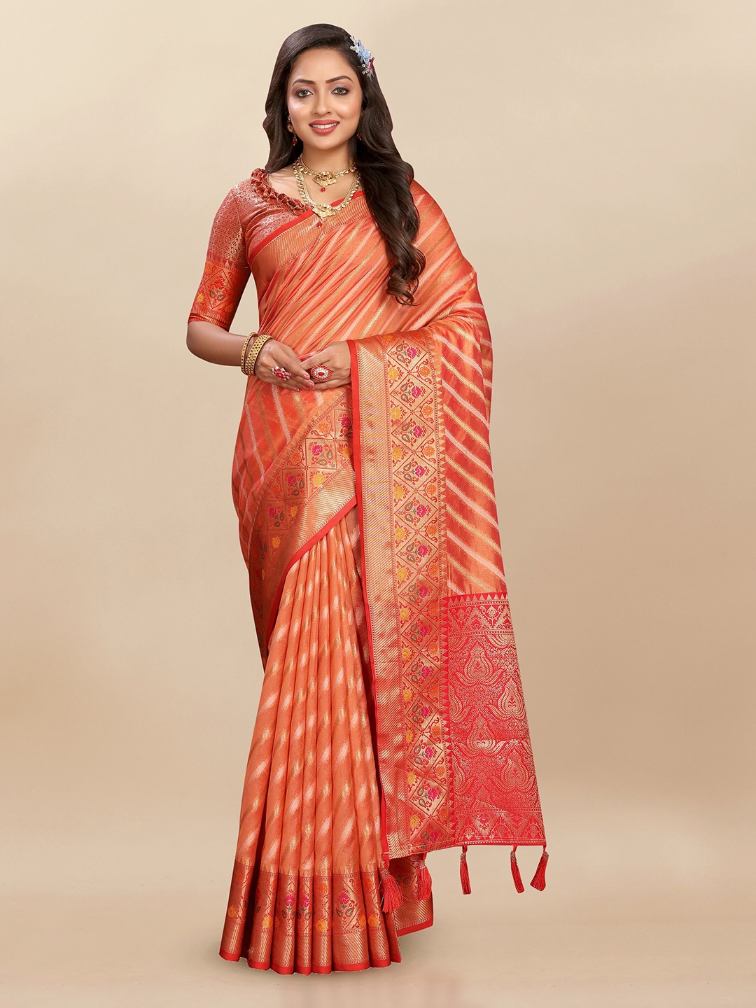 

Upalksh Woven Design Zari Organza Banarasi Saree, Orange