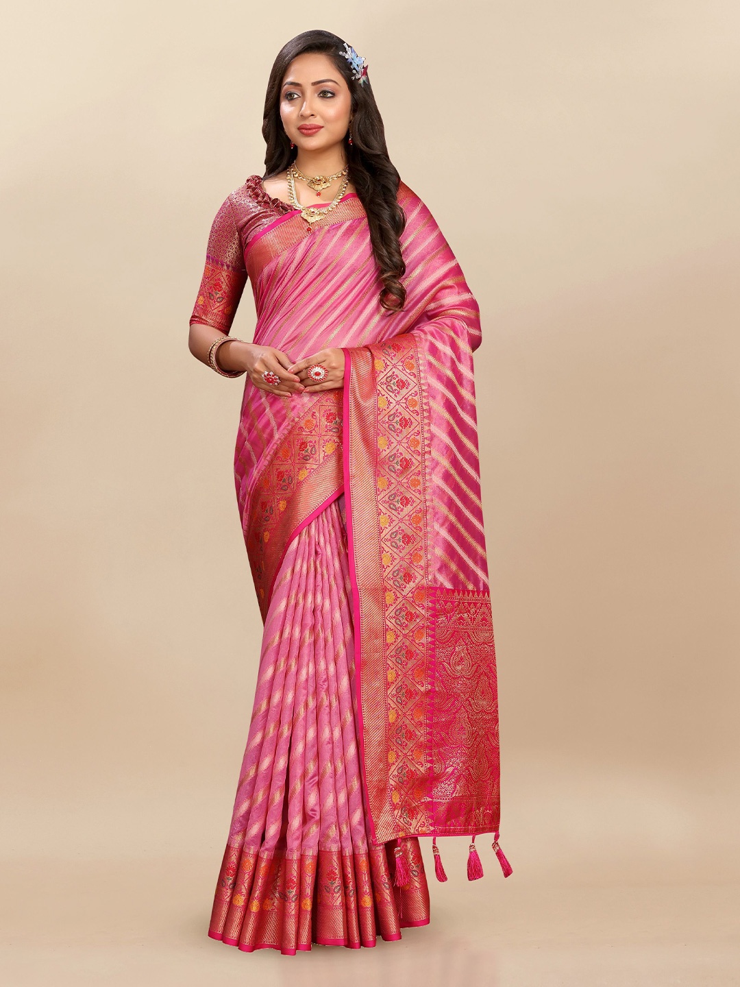 

Upalksh Woven Design Zari Organza Banarasi Saree, Pink