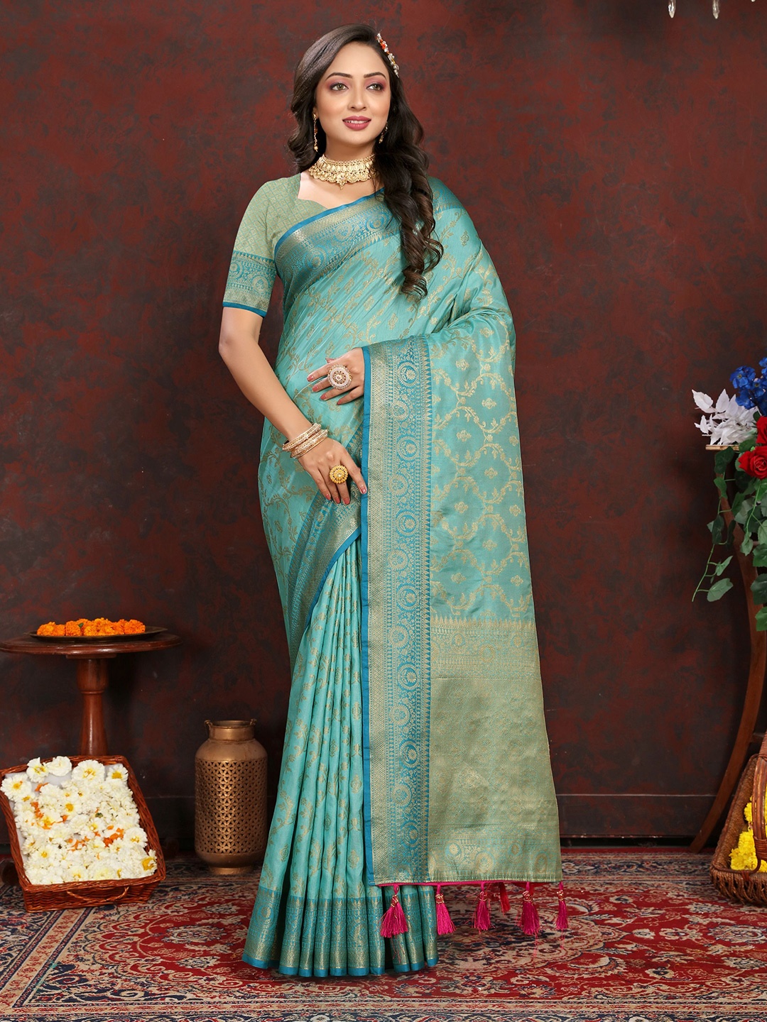 

Upalksh Woven Design Zari Banarasi Saree, Turquoise blue