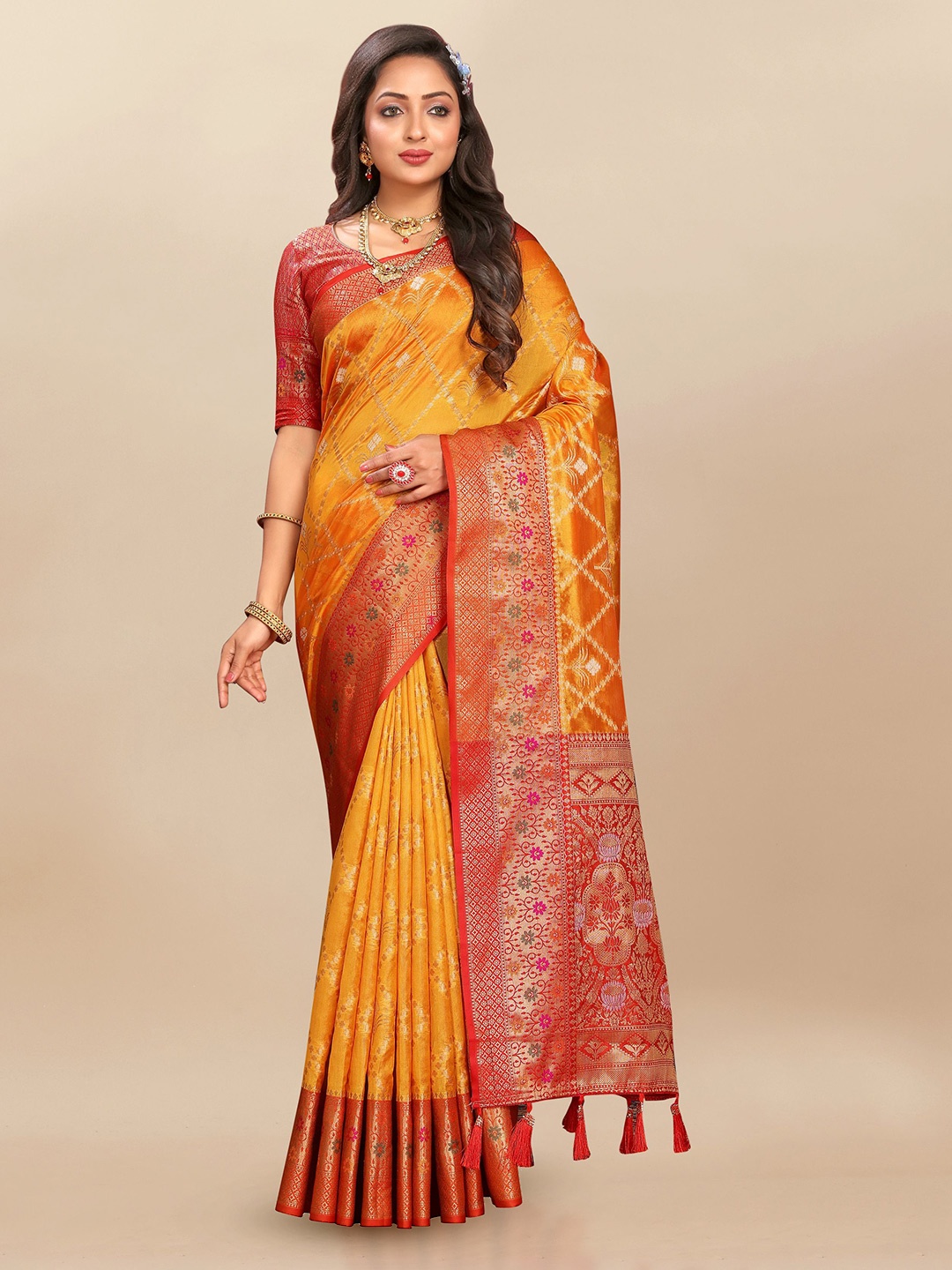 

Upalksh Woven Design Zari Organza Banarasi Saree, Yellow