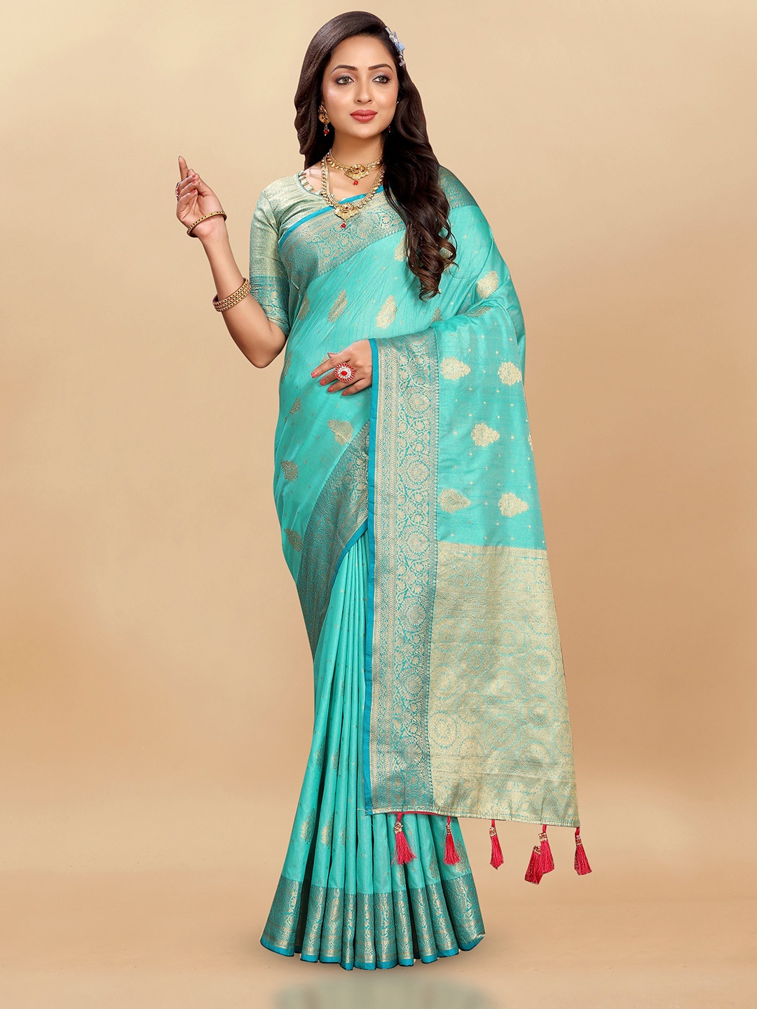 

Upalksh Woven Design Zari Ikat Saree, Sea green
