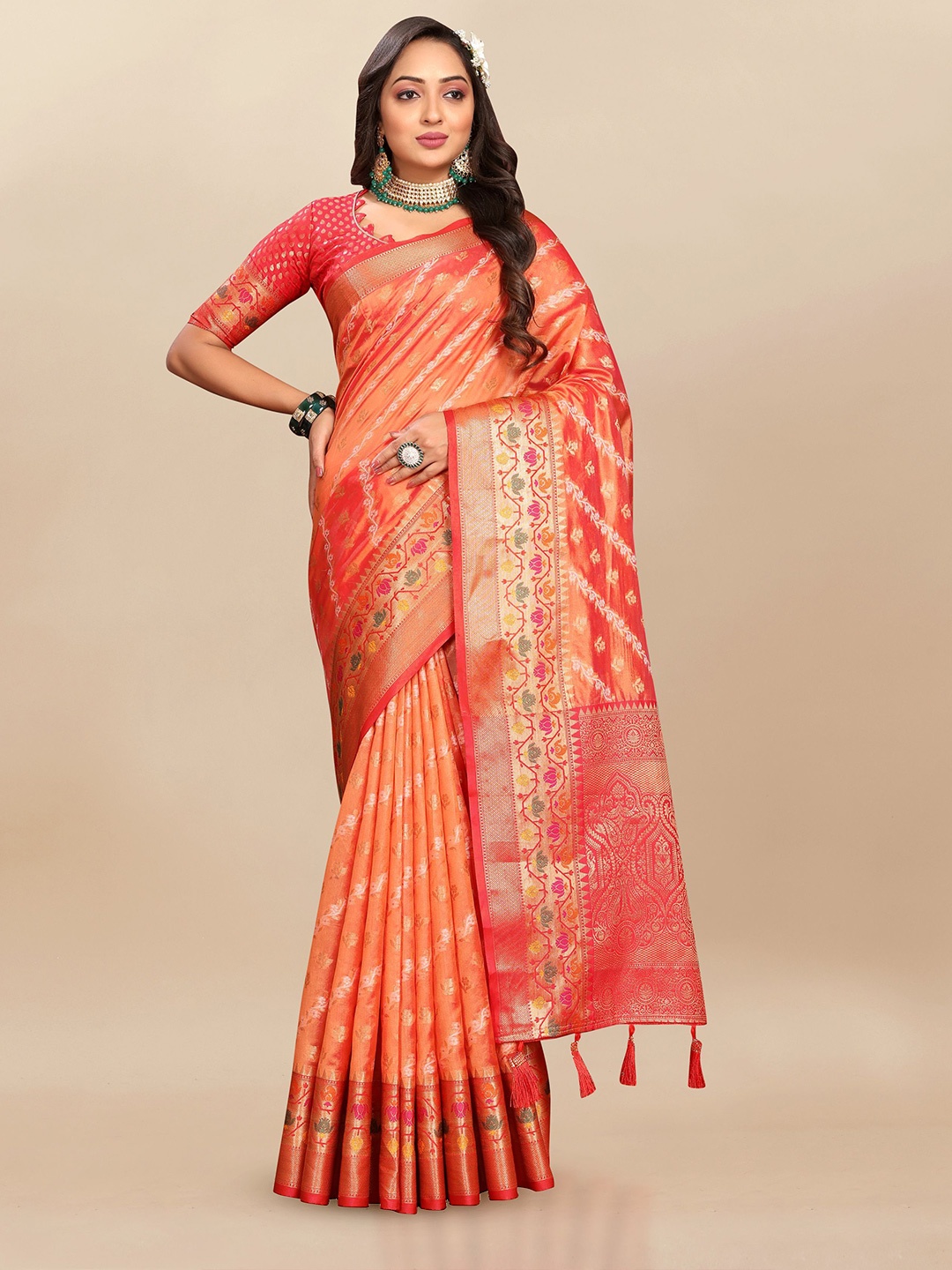 

Upalksh Woven Design Zari Organza Banarasi Saree, Orange