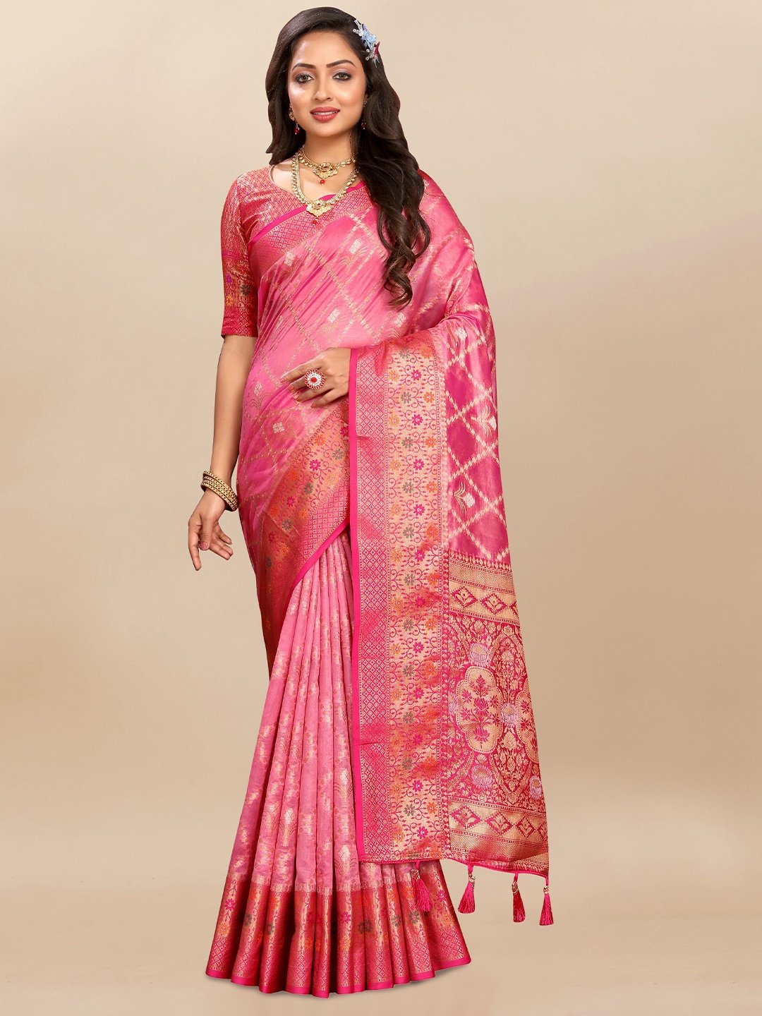 

Upalksh Woven Design Zari Organza Banarasi Saree, Pink