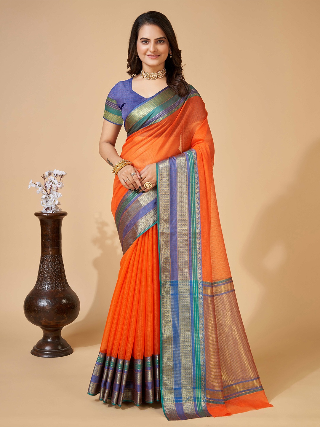 

HEER FASHION Woven Design Zari Banarasi Saree, Orange