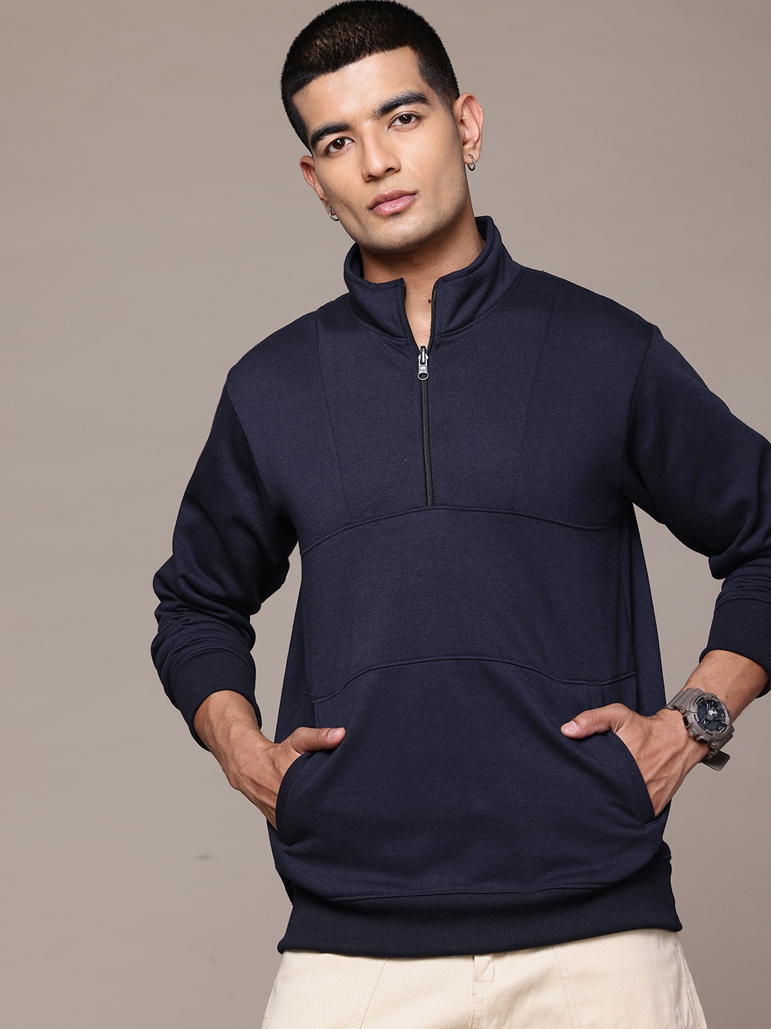 

The Roadster Lifestyle Co. Relaxed Fit Half Zipper Casual Sweatshirt, Navy blue