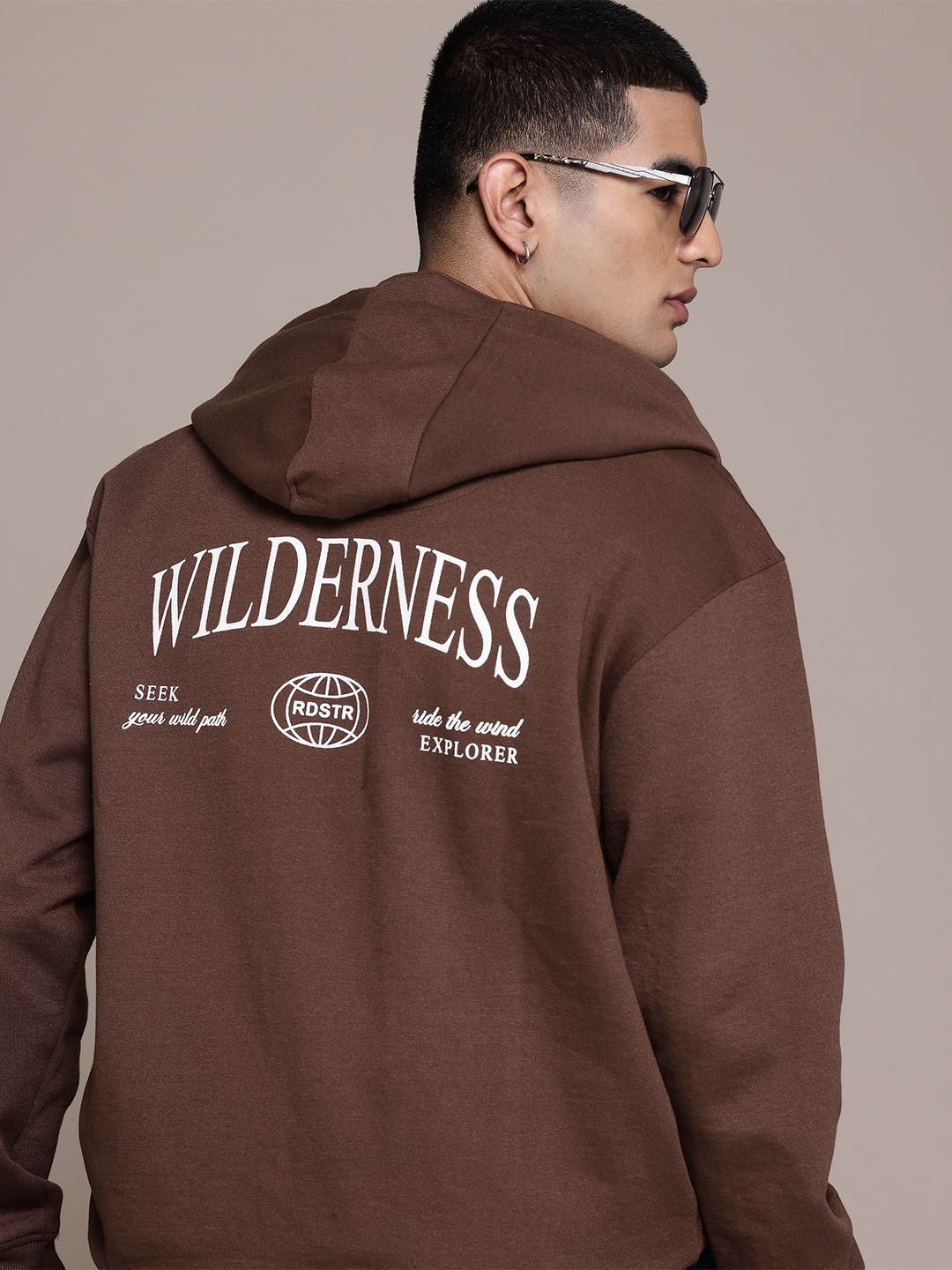 

The Roadster Lifestyle Co. Typography Printed Hooded Relaxed Sweatshirt, Brown