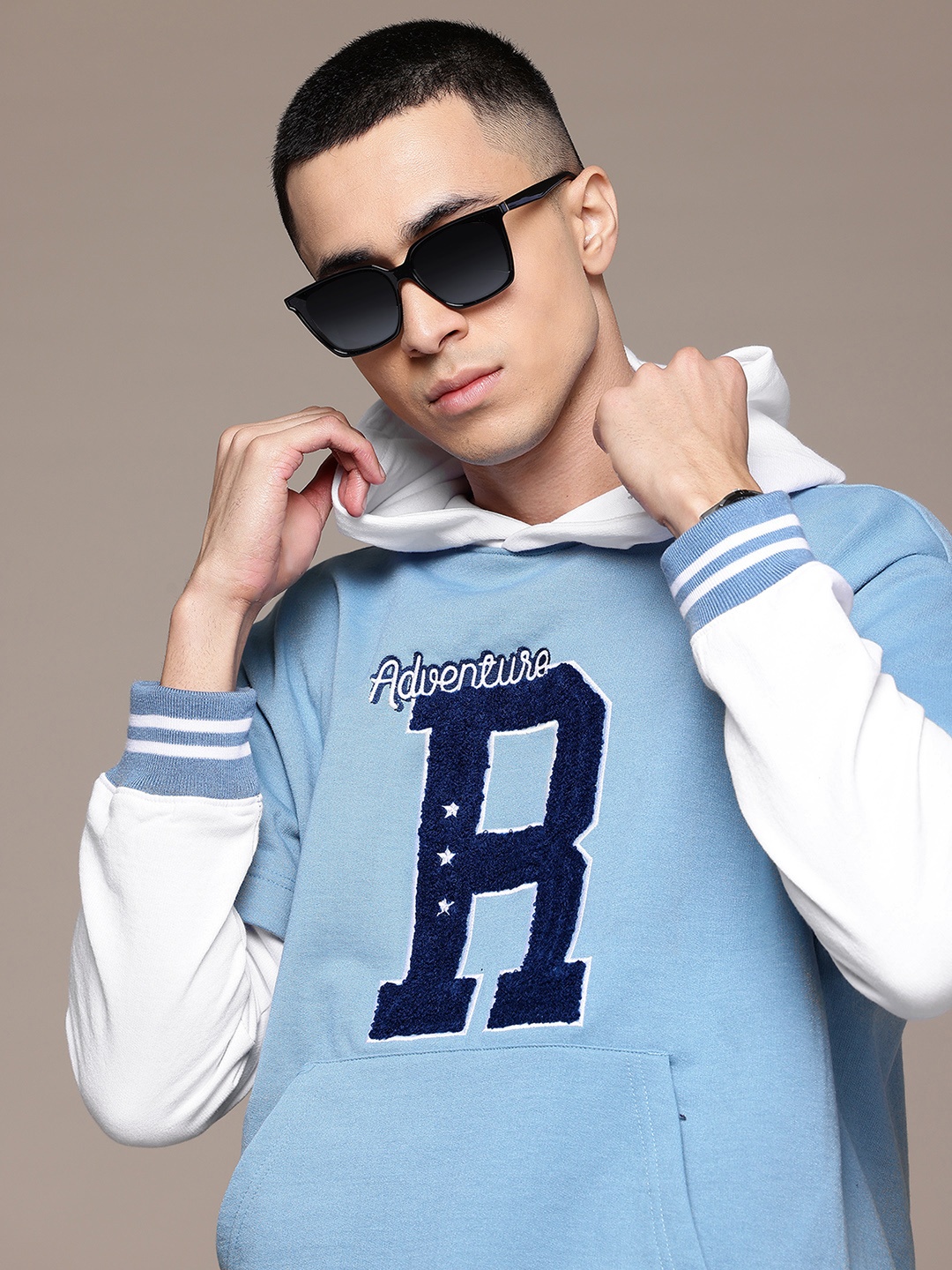 

The Roadster Lifestyle Co. Men Printed Hooded Relaxed Fit Sweatshirt, Blue