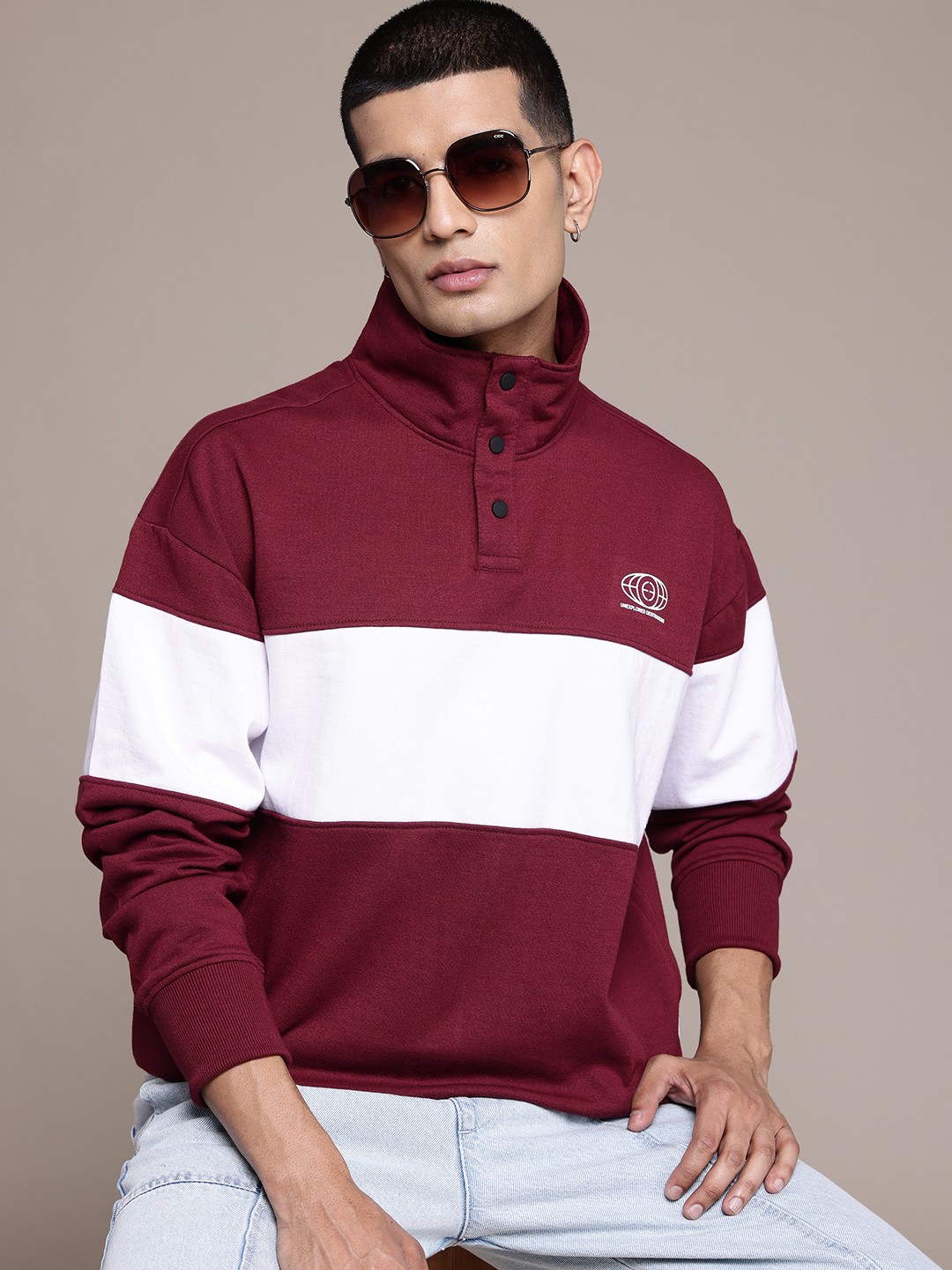 

The Roadster Lifestyle Co. Colourblocked Drop-Shoulder Sleeves Sweatshirt, Red