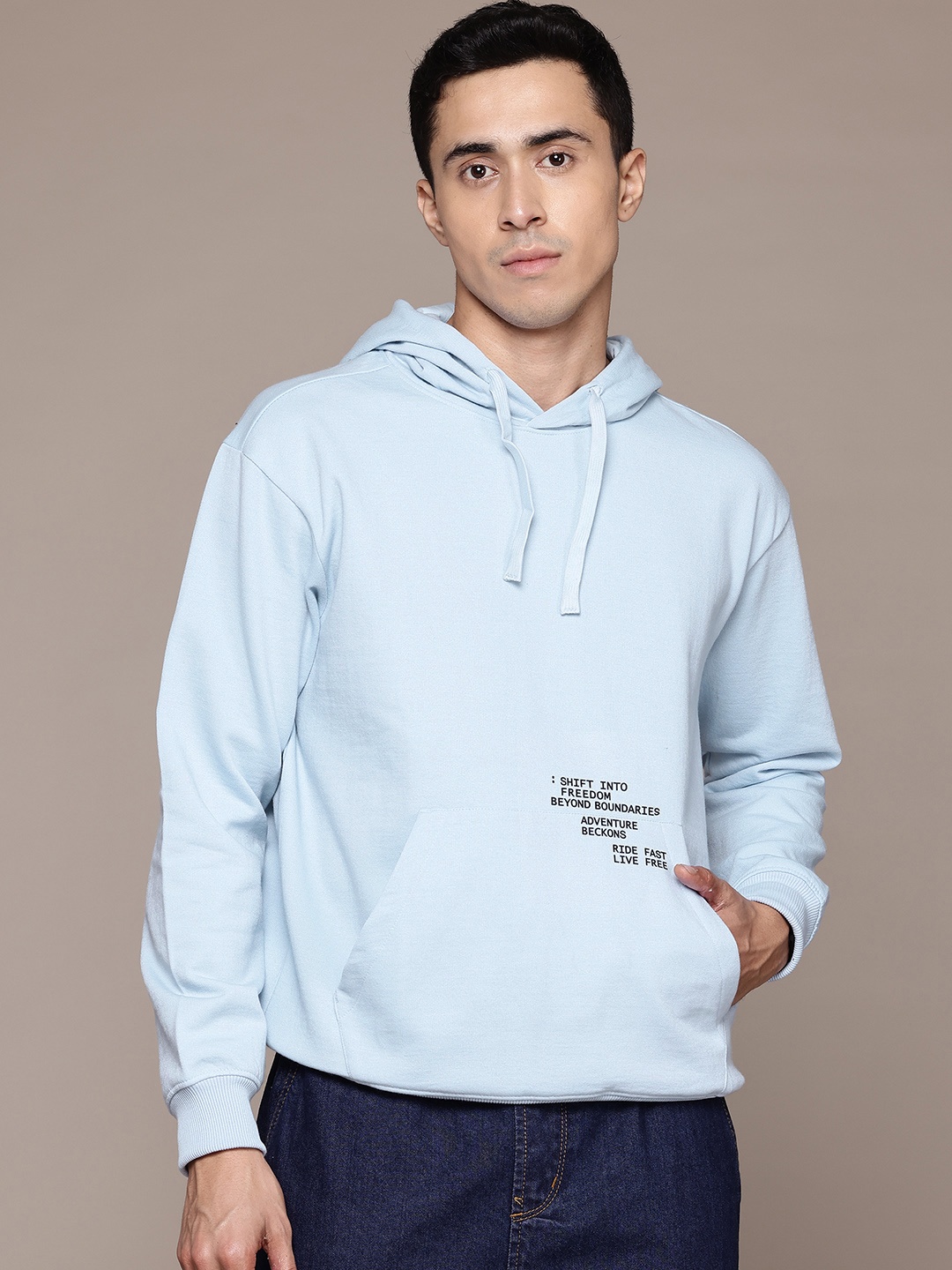 

The Roadster Lifestyle Co. Relaxed Fit Hooded Printed Detail Sweatshirt, Blue