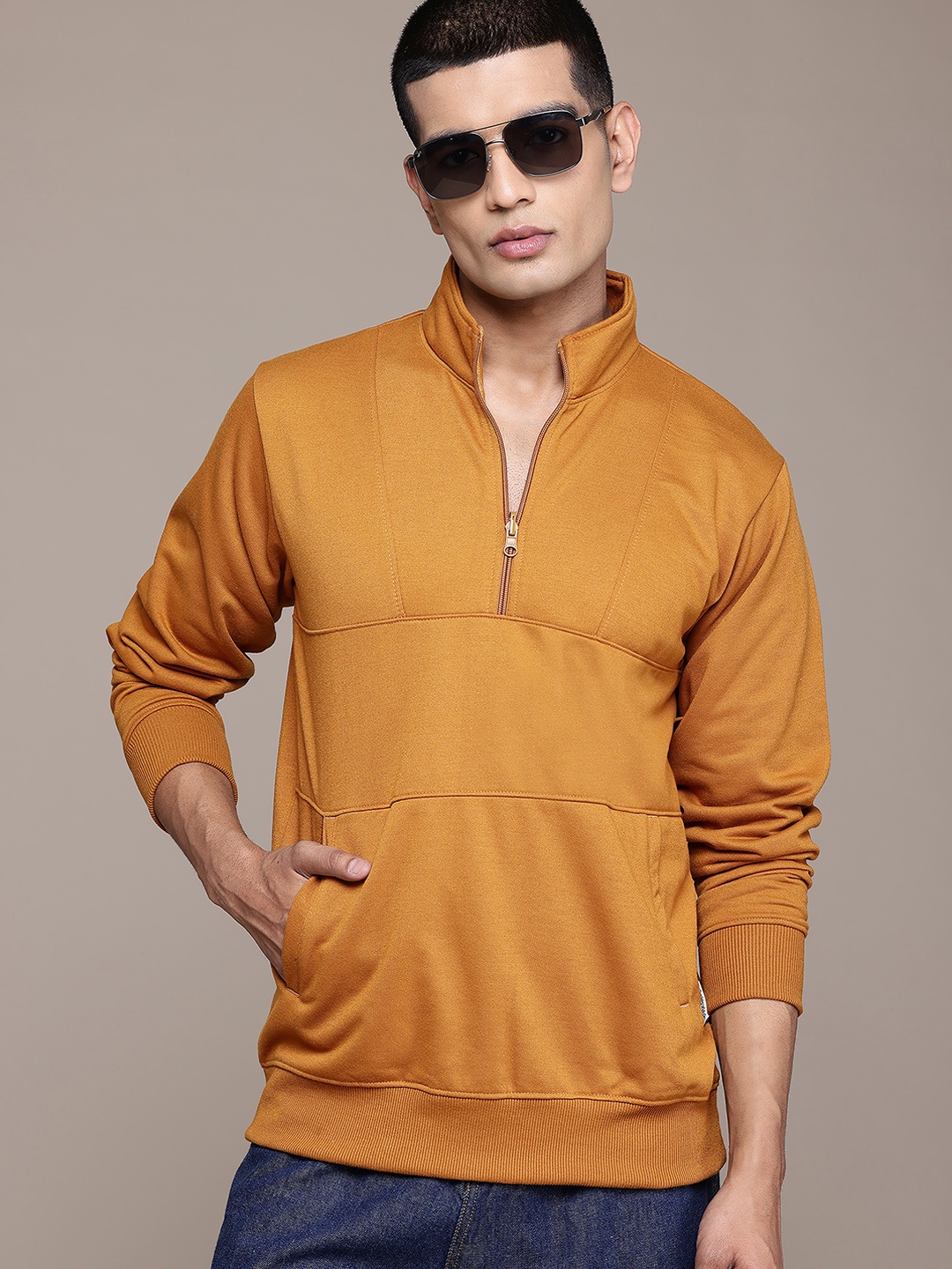 

The Roadster Lifestyle Co. Men Half Zipper Sweatshirt, Orange