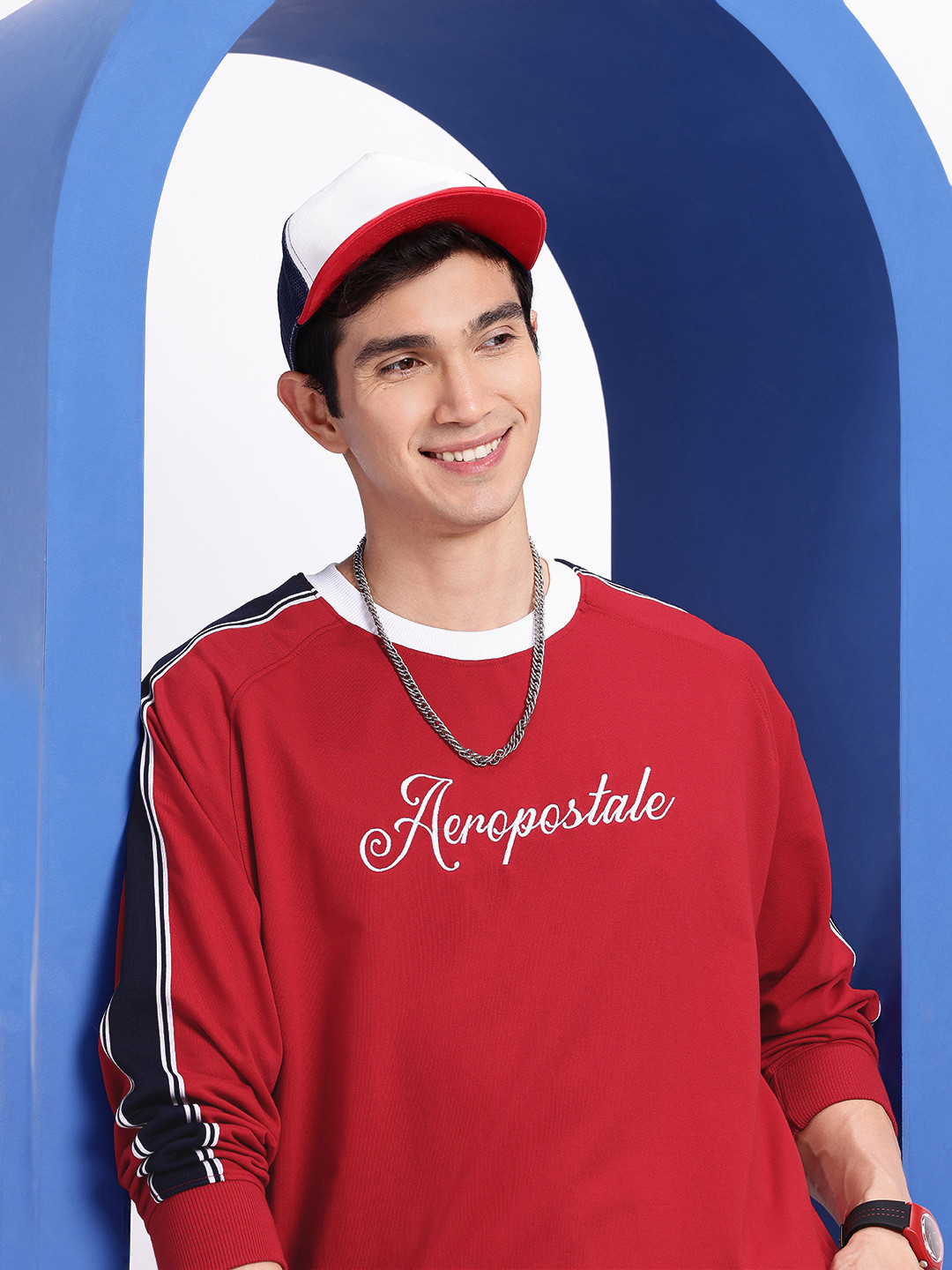 

Aeropostale Brand Logo Embroidered Raglan Sleeves Sweatshirt, Red