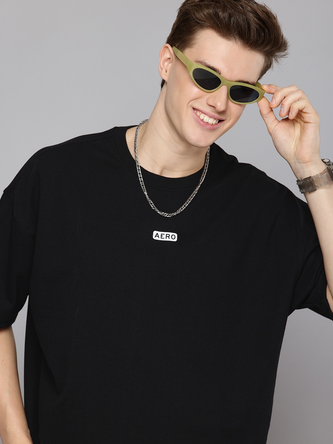 

Aeropostale Drop-Shoulder Sleeves Oversized T-shirt, Black