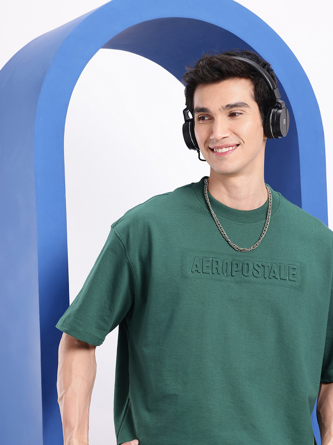 

Aeropostale Brand Logo Embossed Drop-Shoulder Sleeves Oversized T-shirt, Green