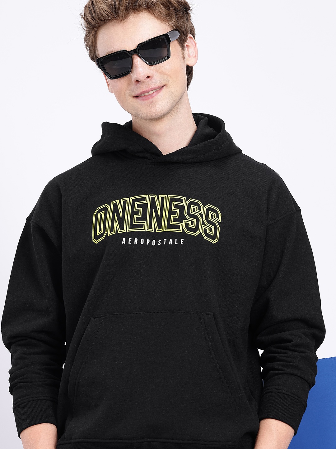 

Aeropostale Typography Printed Relaxed Fit Hooded Sweatshirt, Black