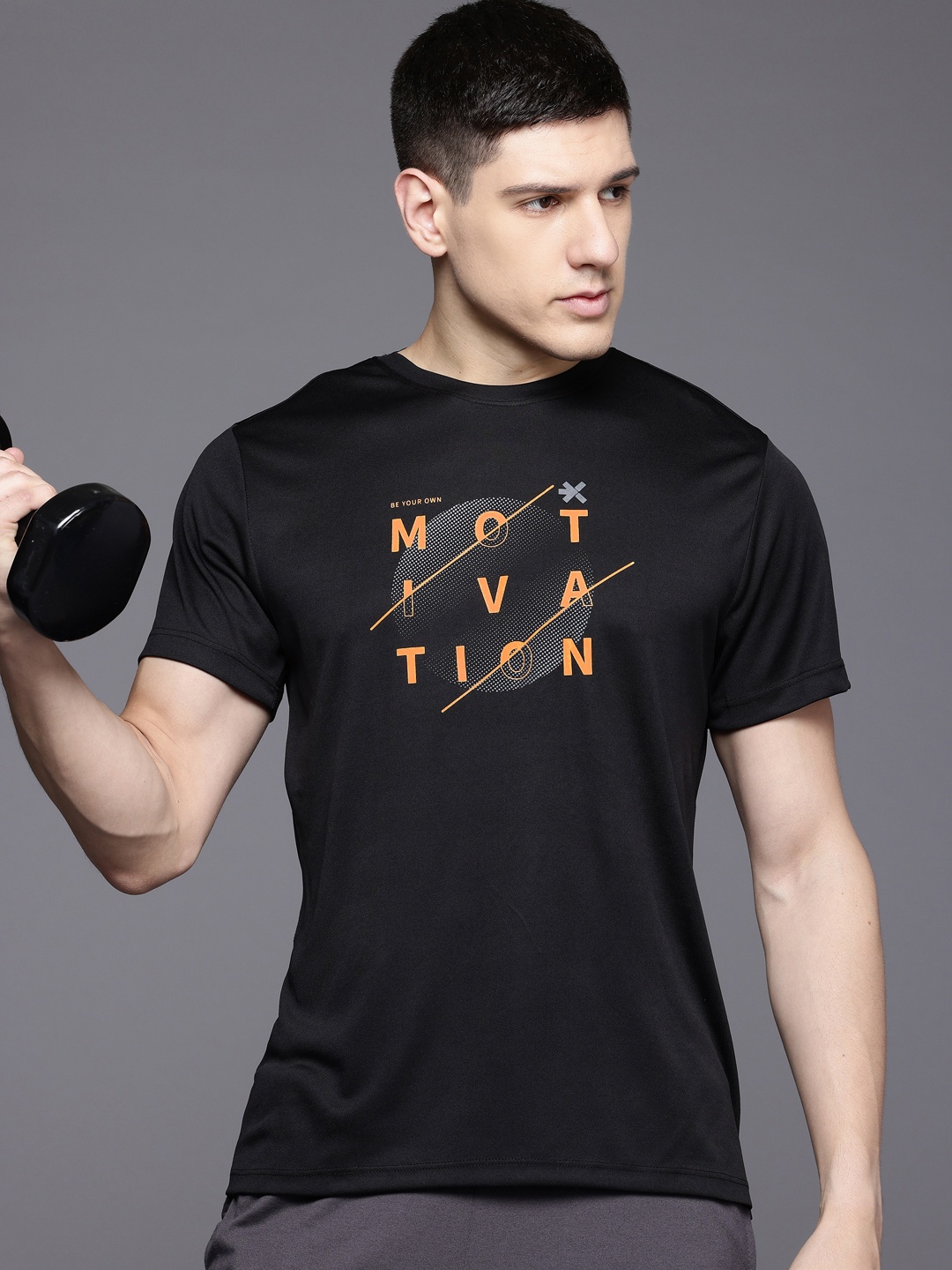 

HRX by Hrithik Roshan Men Printed Rapid-Dry Training T-shirt, Black