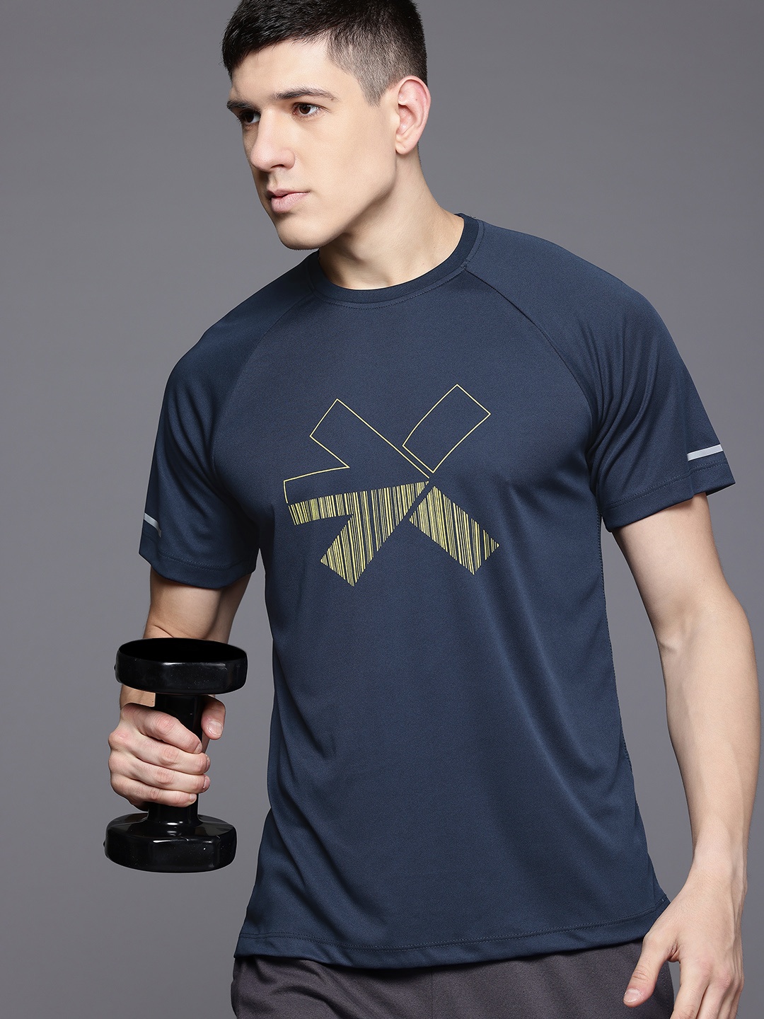 

HRX by Hrithik Roshan Logo Printed Rapid Dry Training T-shirt, Navy blue
