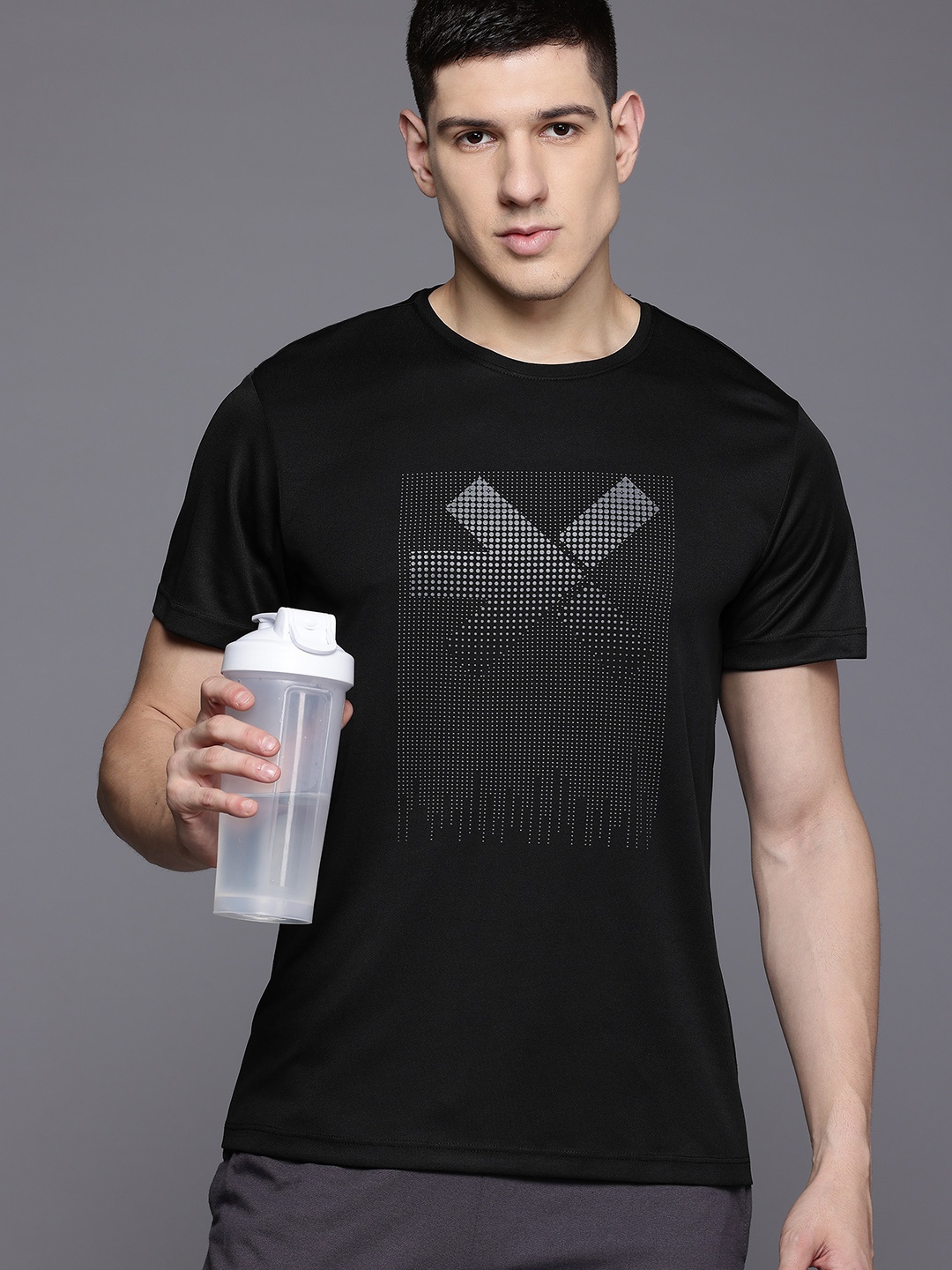 

HRX by Hrithik Roshan Brand Logo Print Rapid-Dry Training T-shirt, Black