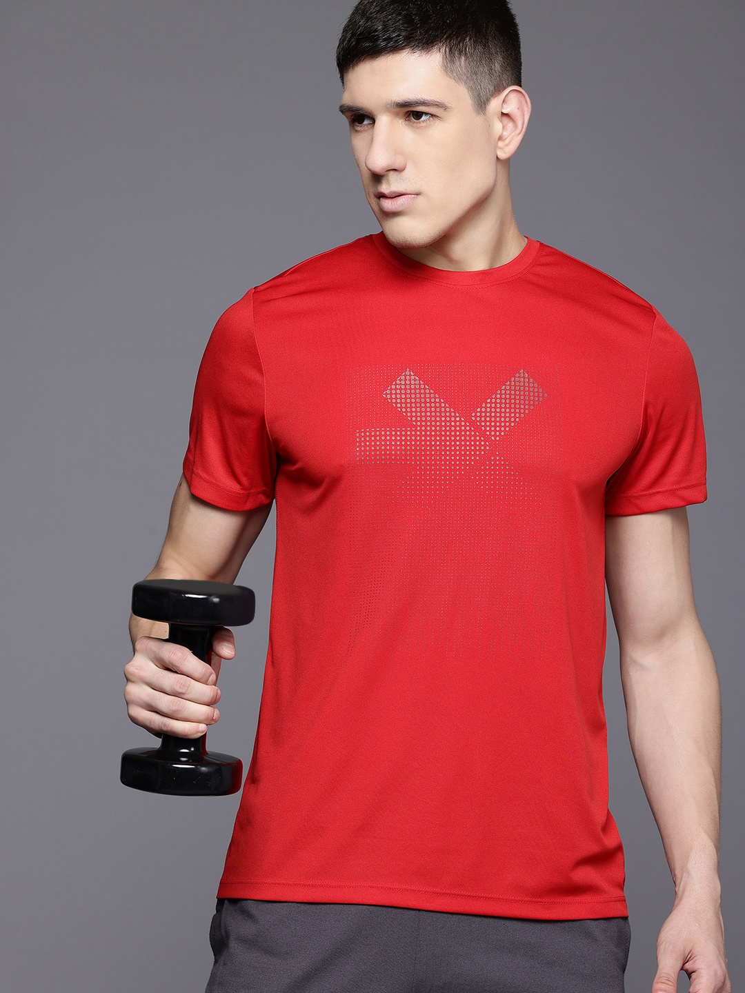 

HRX by Hrithik Roshan Brand Logo Printed Rapid Dry Training T-shirt, Red