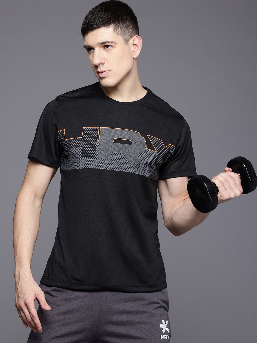 

HRX by Hrithik Roshan Brand Logo Printed Rapid Dry Training T-shirt, Black