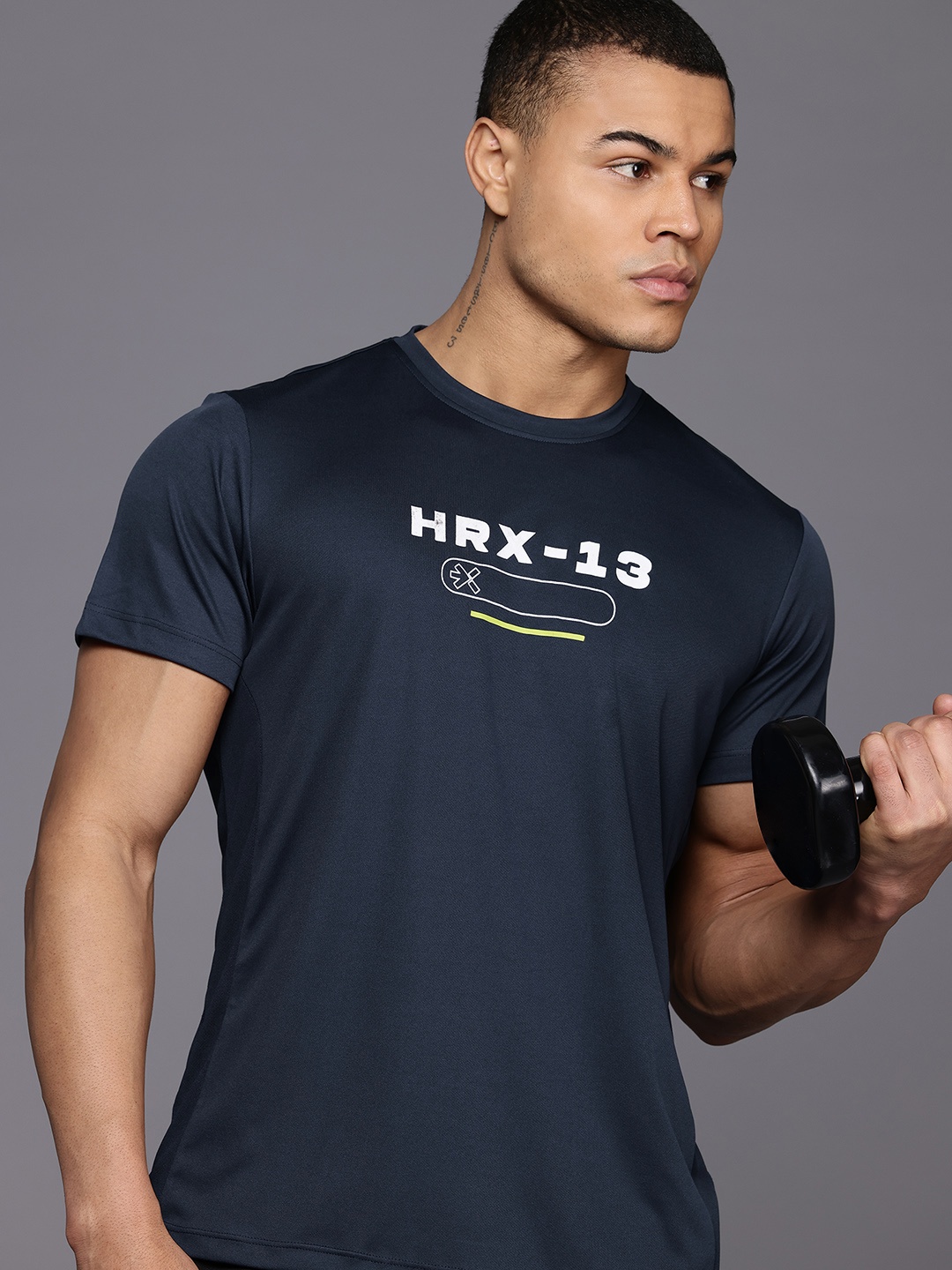 

HRX by Hrithik Roshan Typography Print Rapid-Dry Training T-shirt, Navy blue