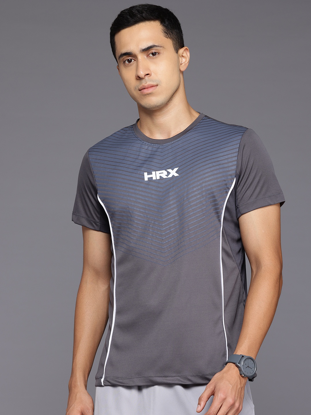 

HRX by Hrithik Roshan Rapid-Dry Brand Logo Printed Training T-shirt, Grey