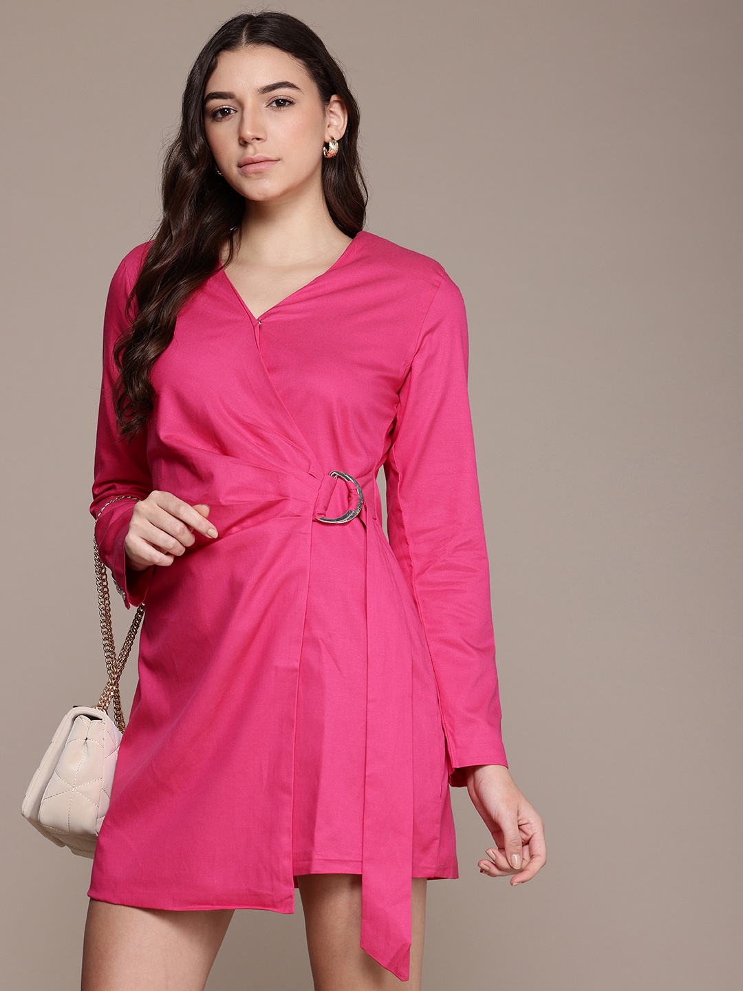 

French Connection V-Neck Wrap Mini Dress, Pink