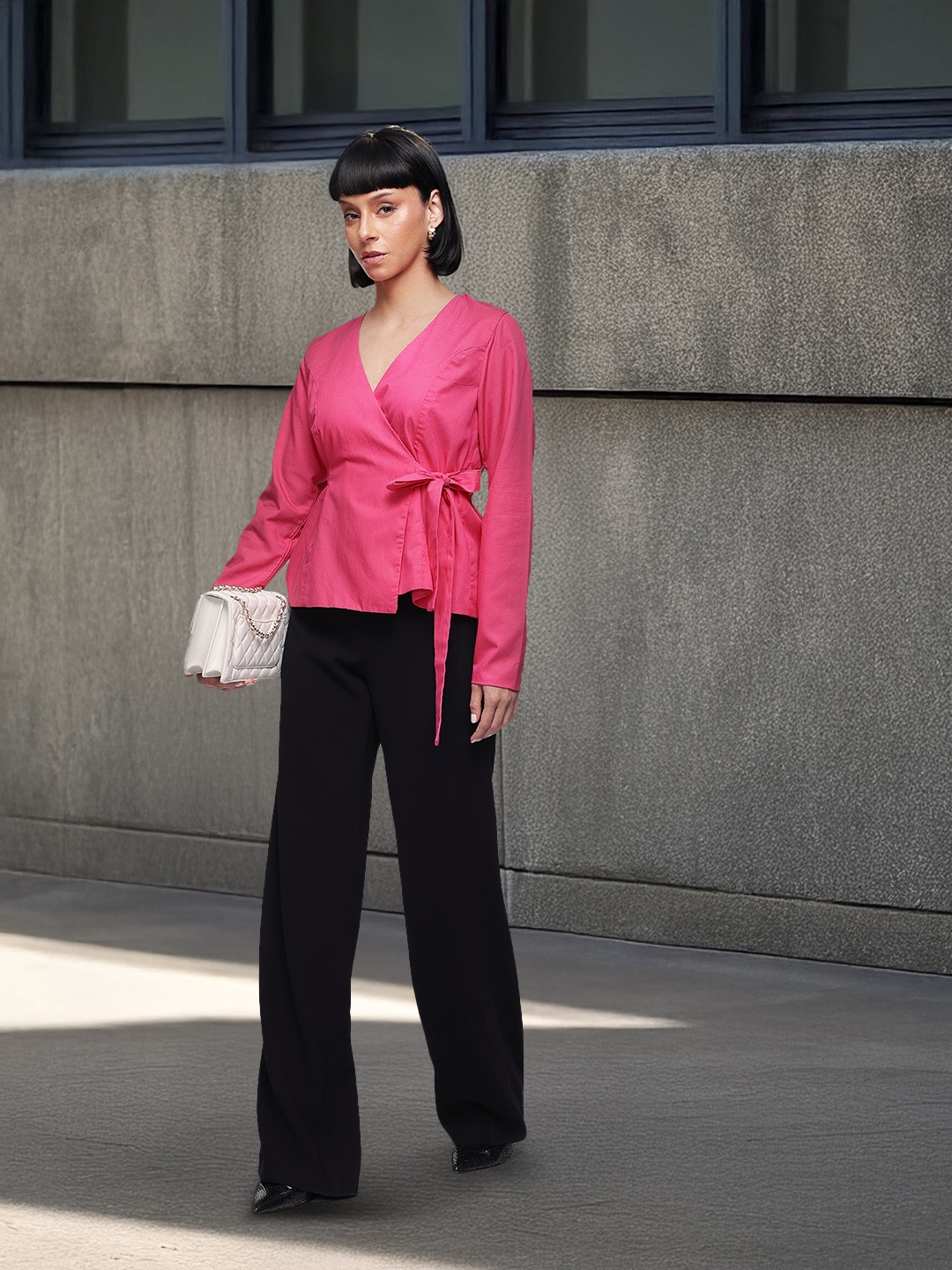 

French Connection V-Neck Wrap Top, Pink