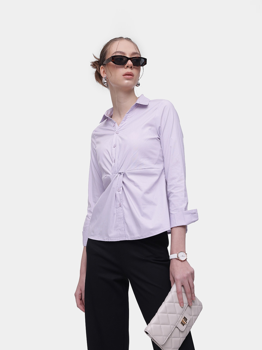 

French Connection Opaque Twist Detail Casual Shirt, Lavender