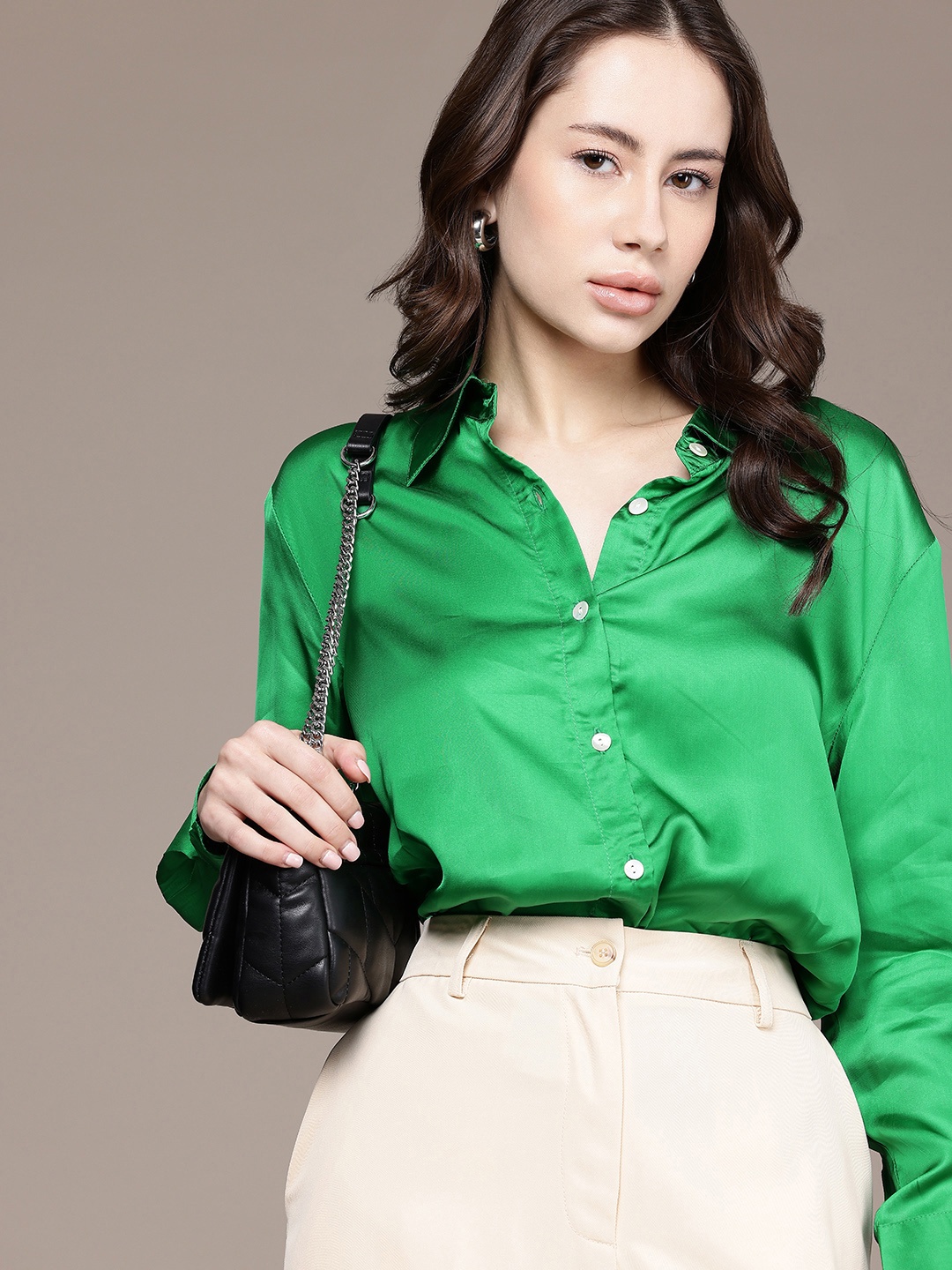

French Connection Women Opaque Casual Shirt, Green