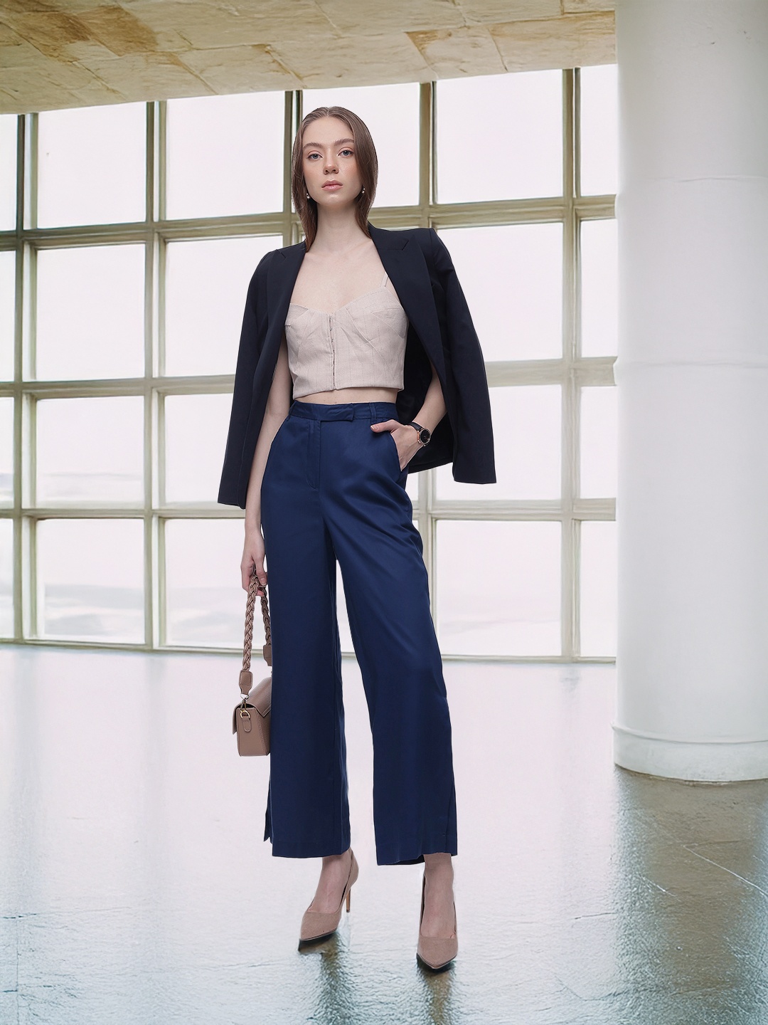 

French Connection Women Parallel Trousers, Navy blue