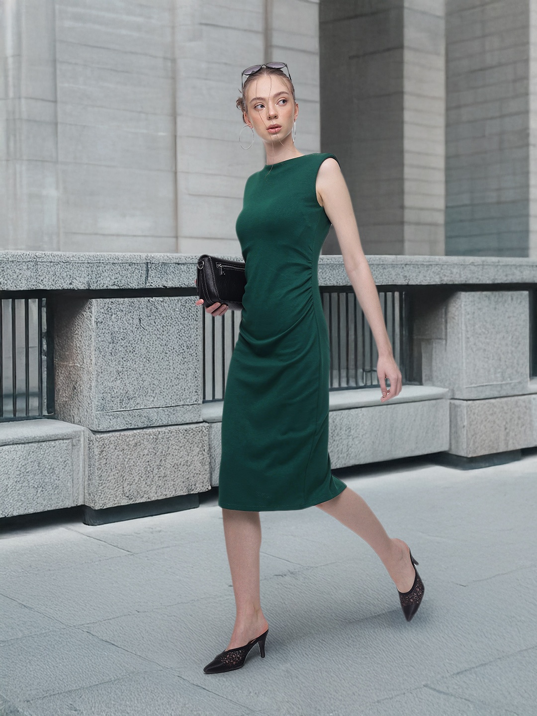 

French Connection Gathered Detailing Sheath Midi Dress, Green