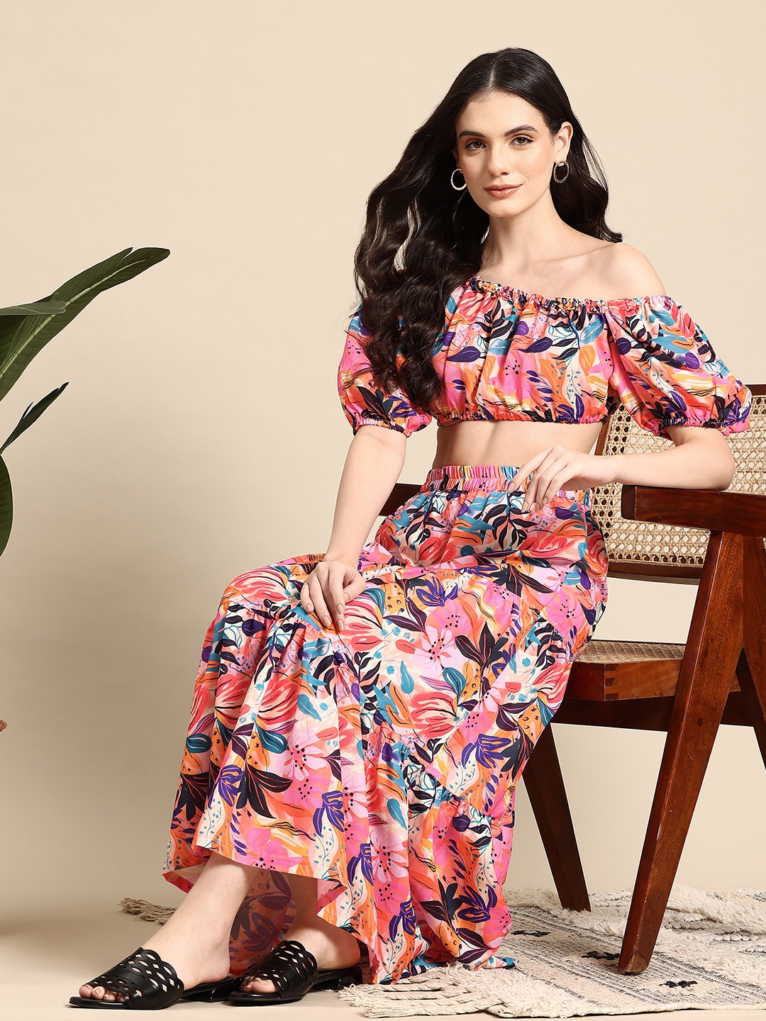 

Mast & Harbour Floral Print Off-Shoulder Co-Ords, Multi