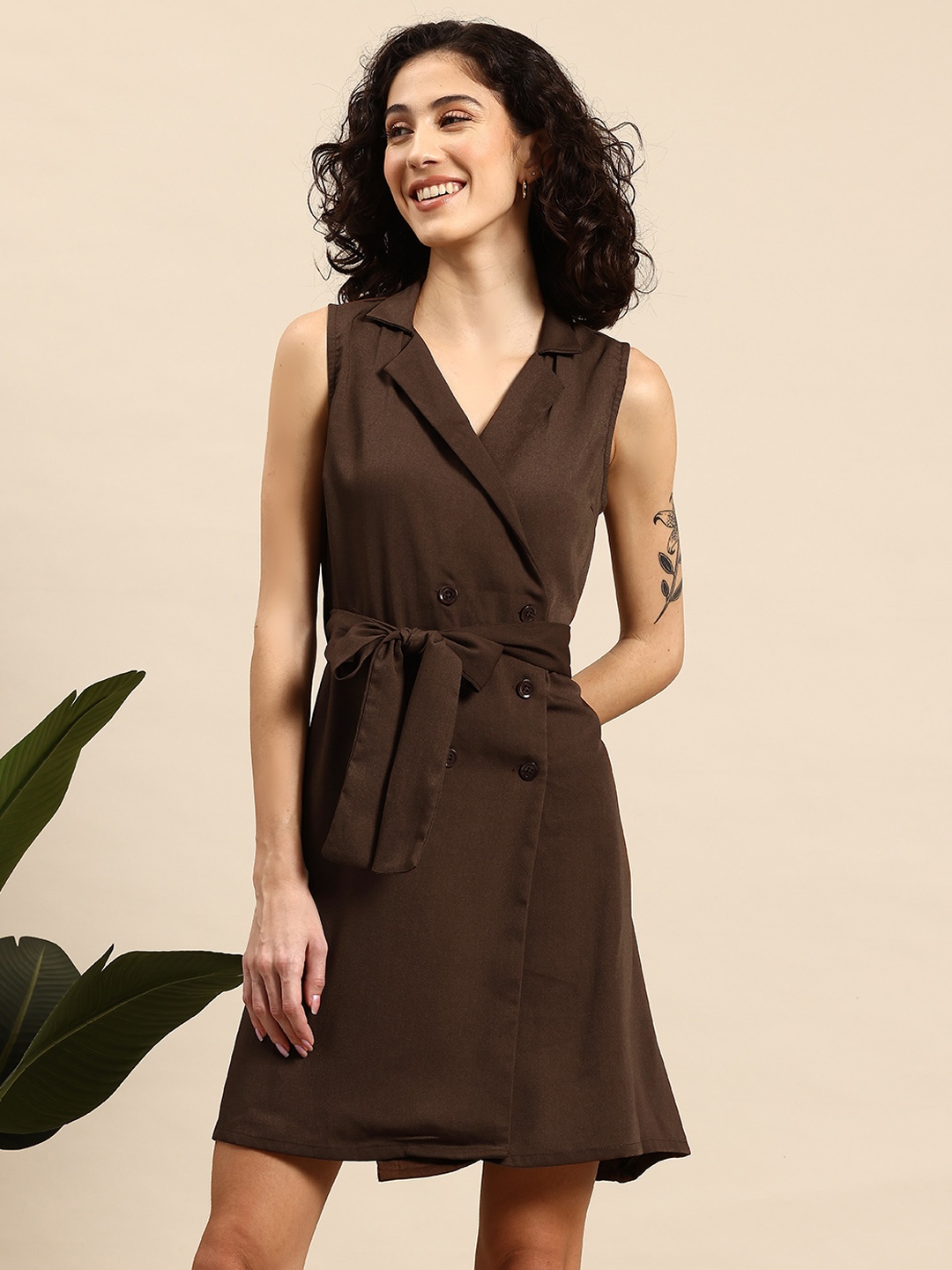 

Mast & Harbour Formal Belted Mini Wrap Dress, Brown