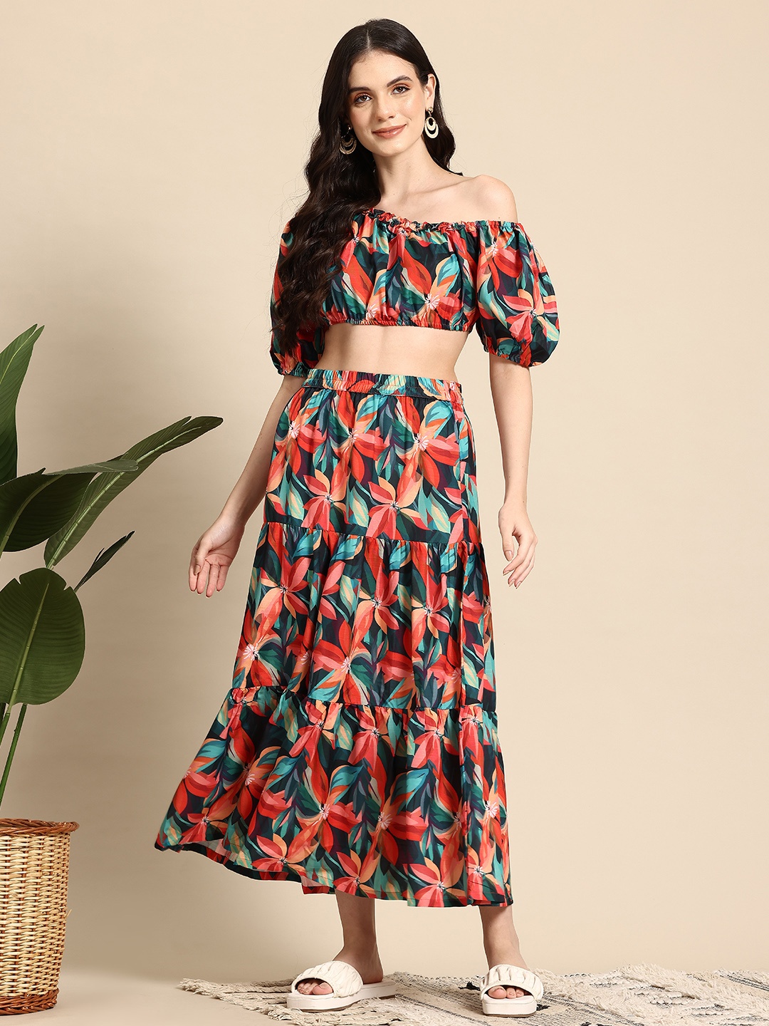

Mast & Harbour Floral Print Off-Shoulder Co-Ords, Multi