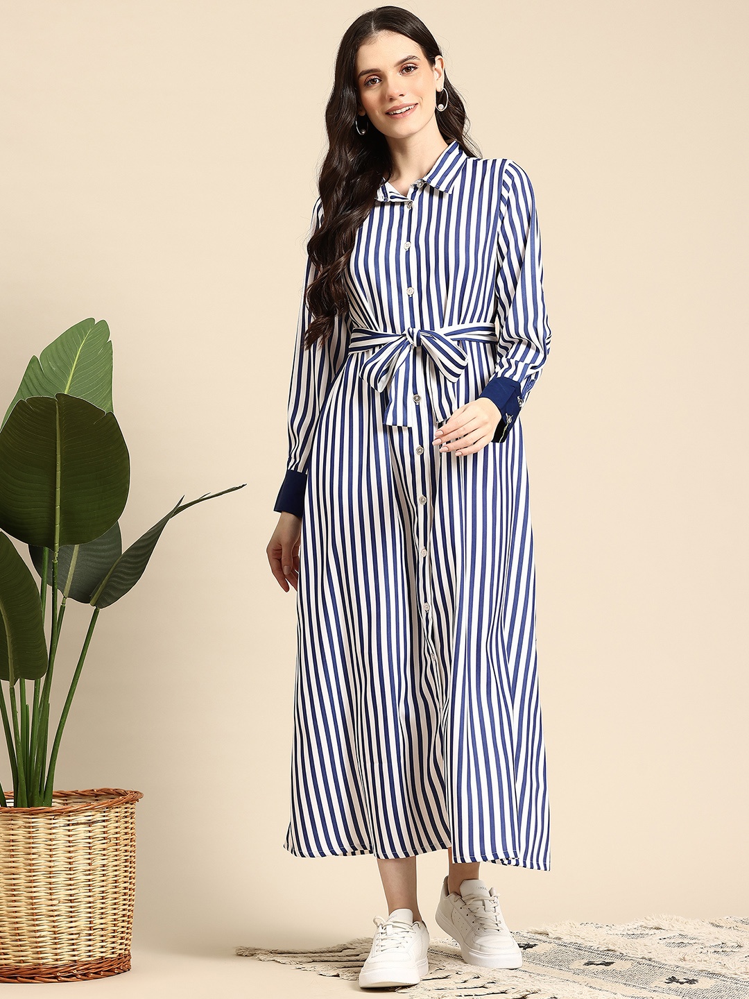 

Mast & Harbour Striped Shirt Maxi Dress, Blue