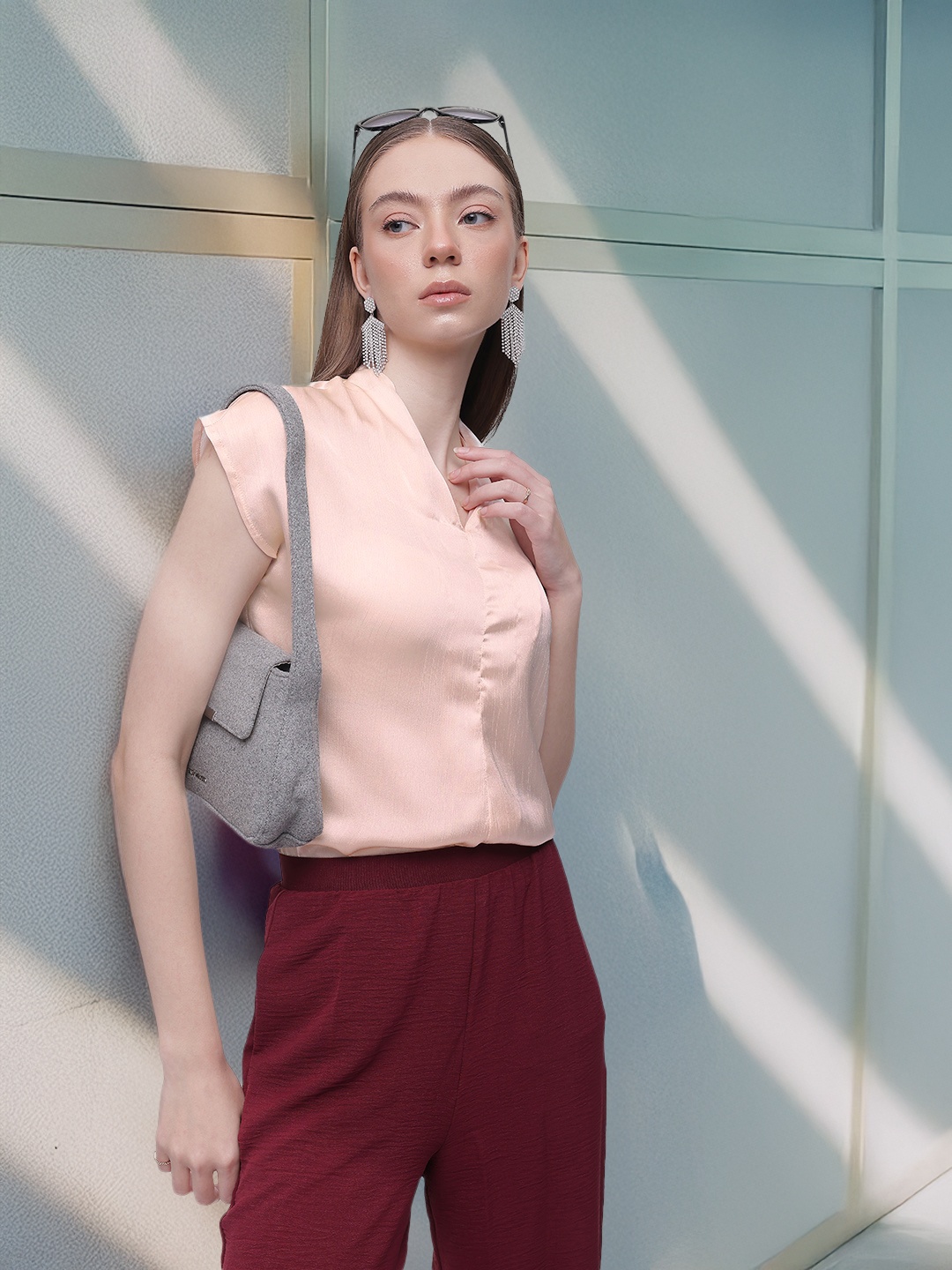 

French Connection V-Neck Extended Sleeves Top, Peach