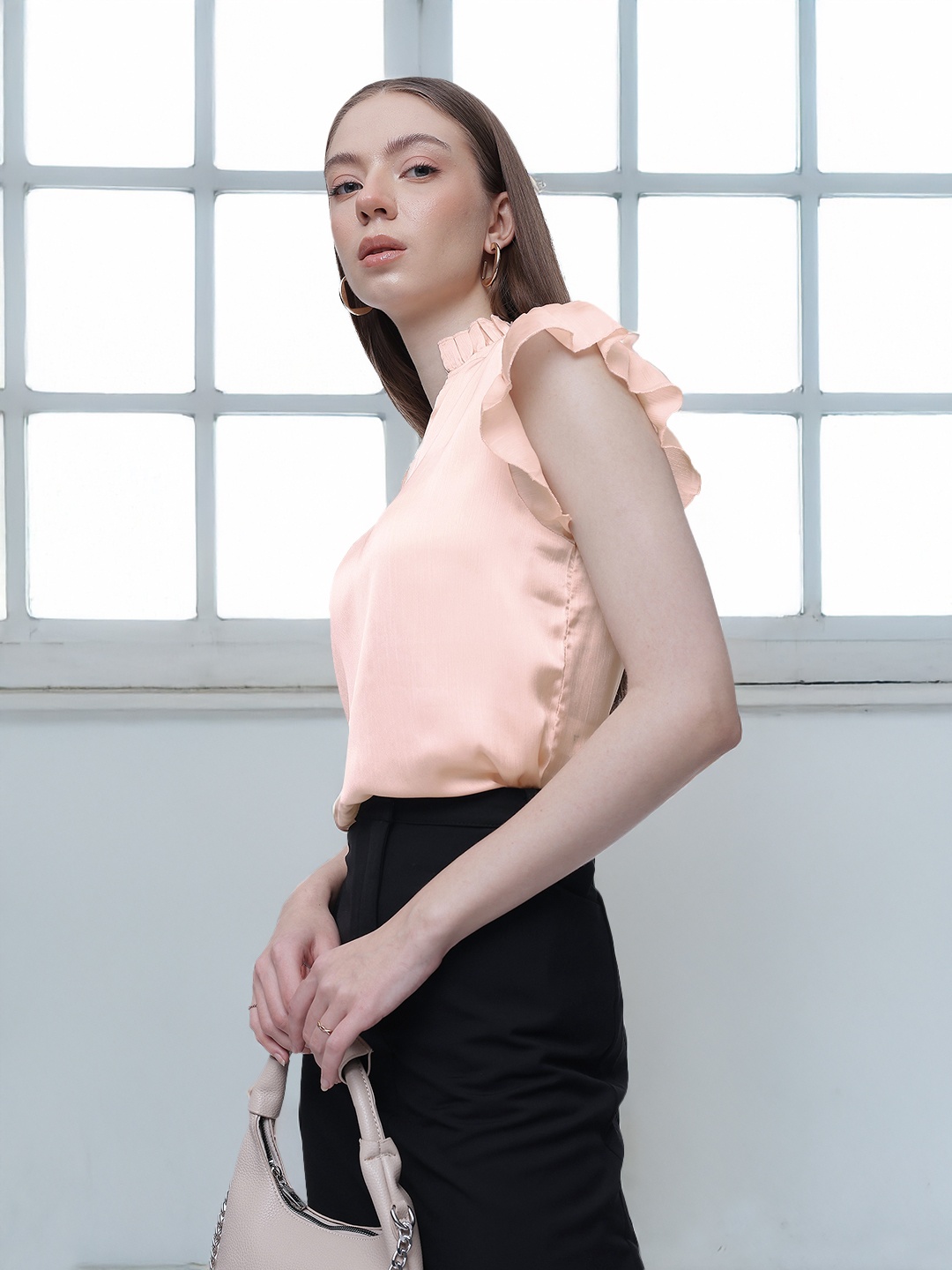 

French Connection Flutter Sleeves Ruffles Top, Peach