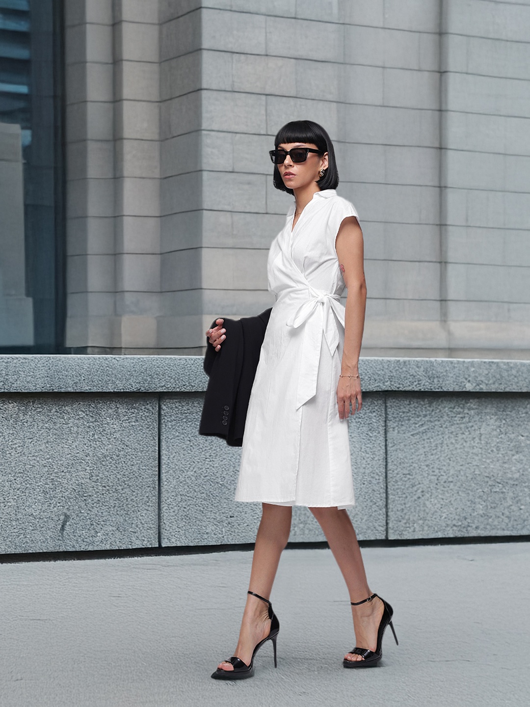 

French Connection Pure Cotton Extended Sleeves Wrap Dress, White