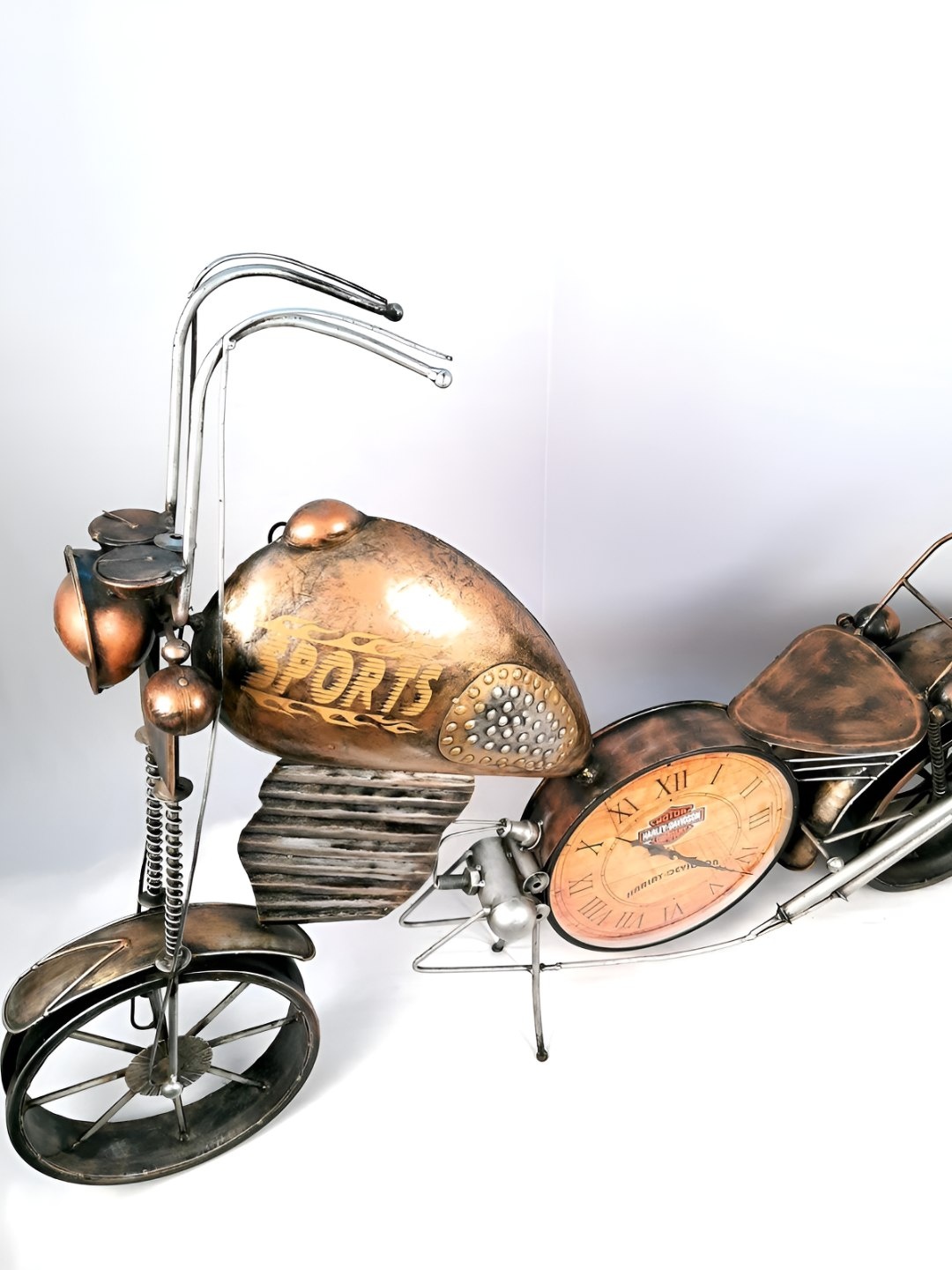 

apka mart Copper-Toned & Black Figurine Large Motor Cycle Clock Showpiece
