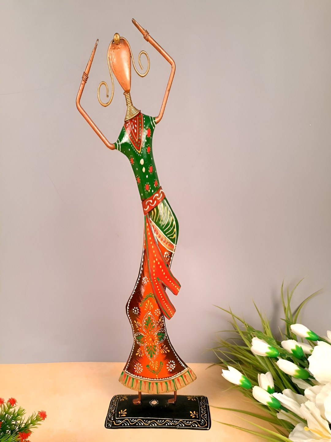 

apka mart Brown & Green Figurine Dancing Lady Showpiece