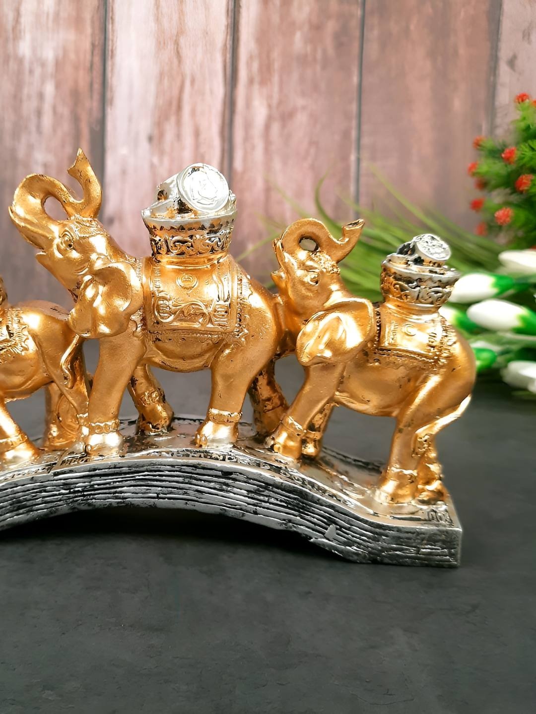 

apka mart Gold-Toned Figurine Elephant Statue Showpiece